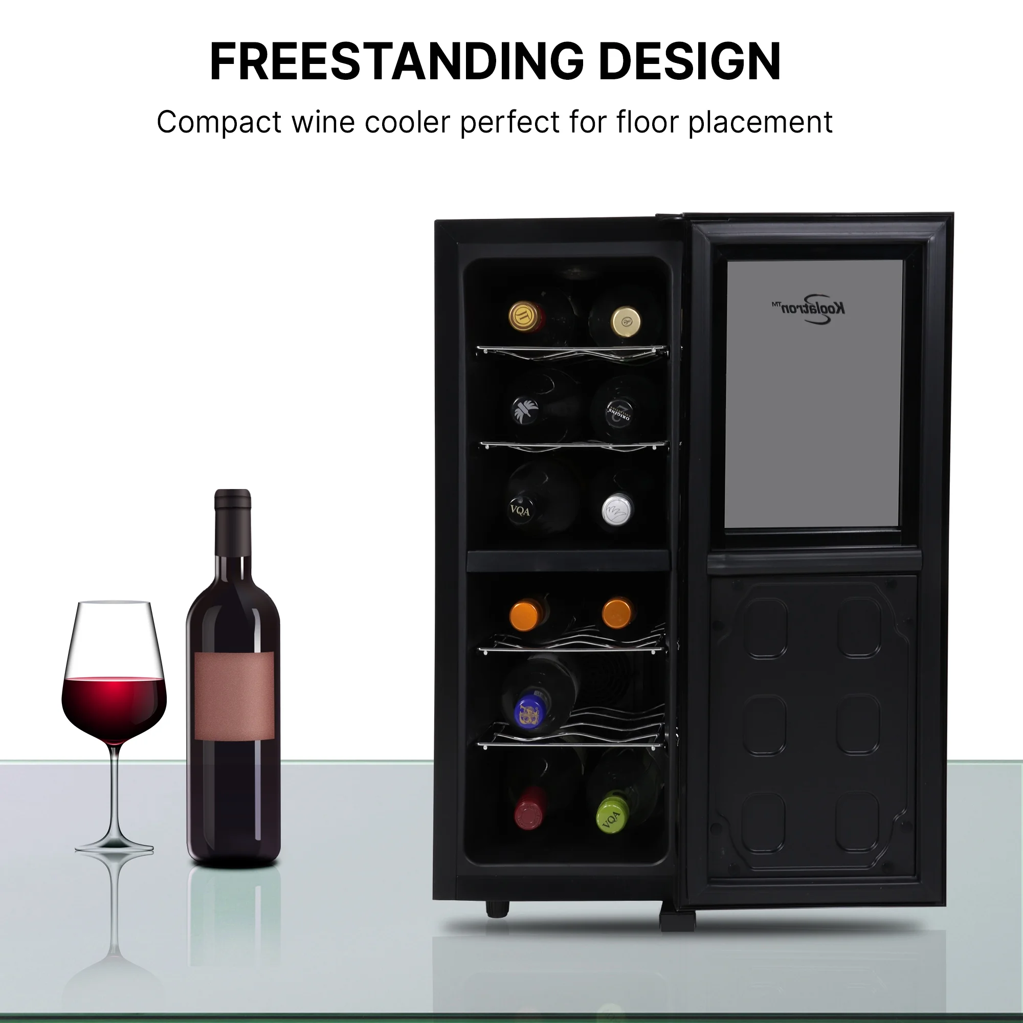 Koolatron 12 Bottle Dual Zone Wine Cooler with Digital Controls WC12DZ, Black