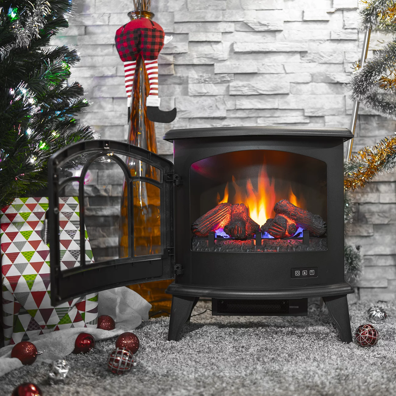 Della 20' Freestanding Electric Fireplace Heater Flame Display Log Wood Remote, 1400W