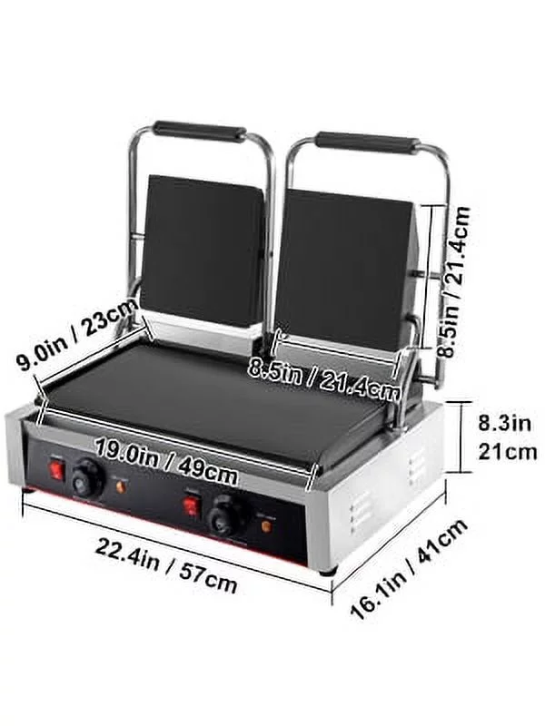 BENTISM 110V Commercial Sandwich Press Grill 3600W Electric Panini Maker Non-Stick 122��F-572��F Temp Control Double Flat Plates for Hamburgers Steaks, 22'x12