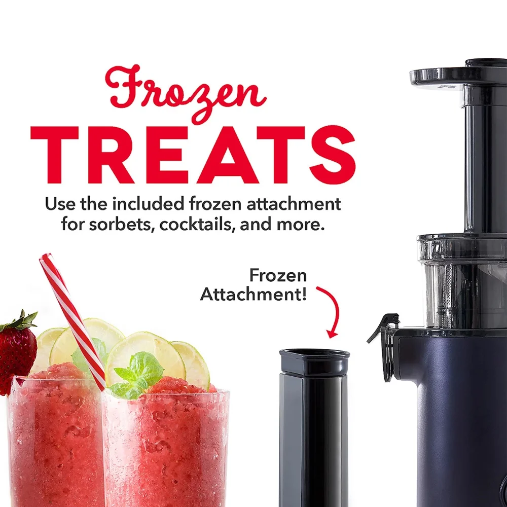 Dash Deluxe Compact Masticating Slow Juicer, Cold Press Juicer w/ Brush (Red)