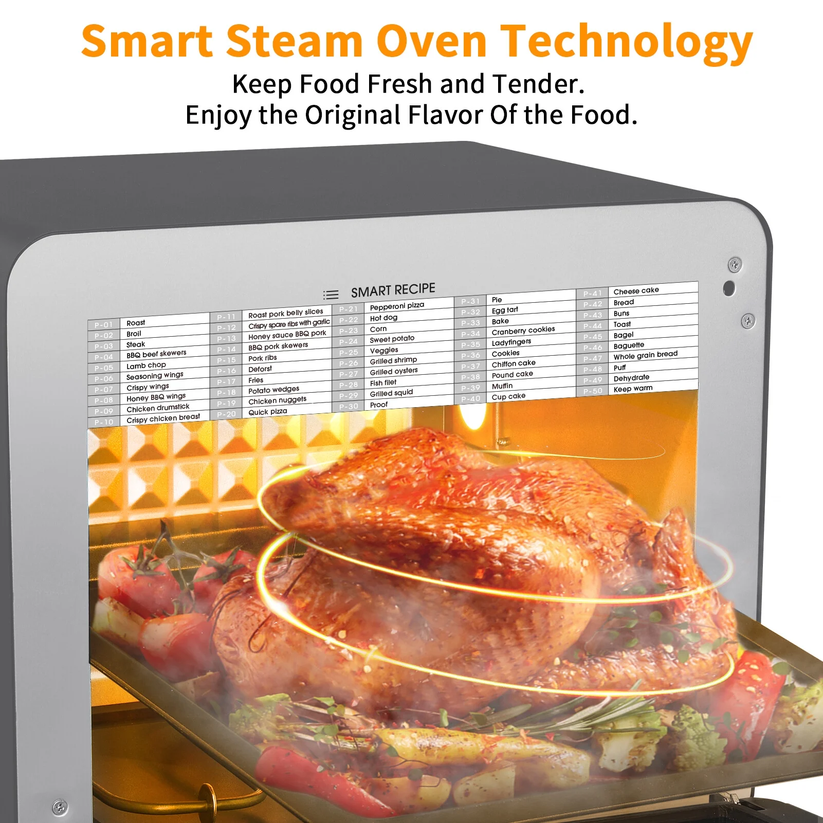 KOFUN Steam Air Fryer Toast Oven Combo, 26 QT Steam Convection Oven Countertop, 50 Cooking Presets, with 6 Slice Toast, 12' Pizza, Black Stainless Steel