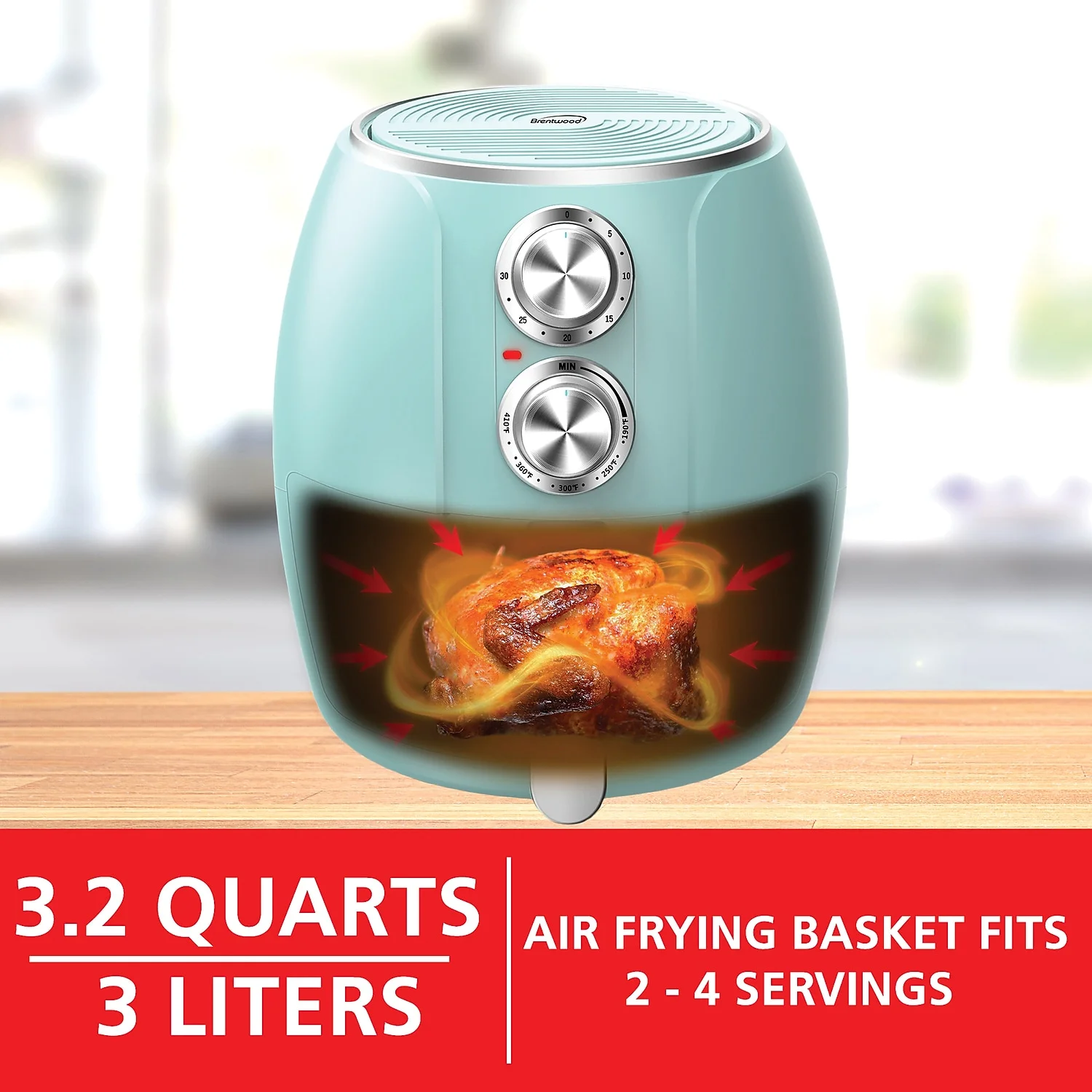 Brentwood 3.2-Quart 1,200-Watt Electric Air Fryer with Timer and Temperature Control (Blue)