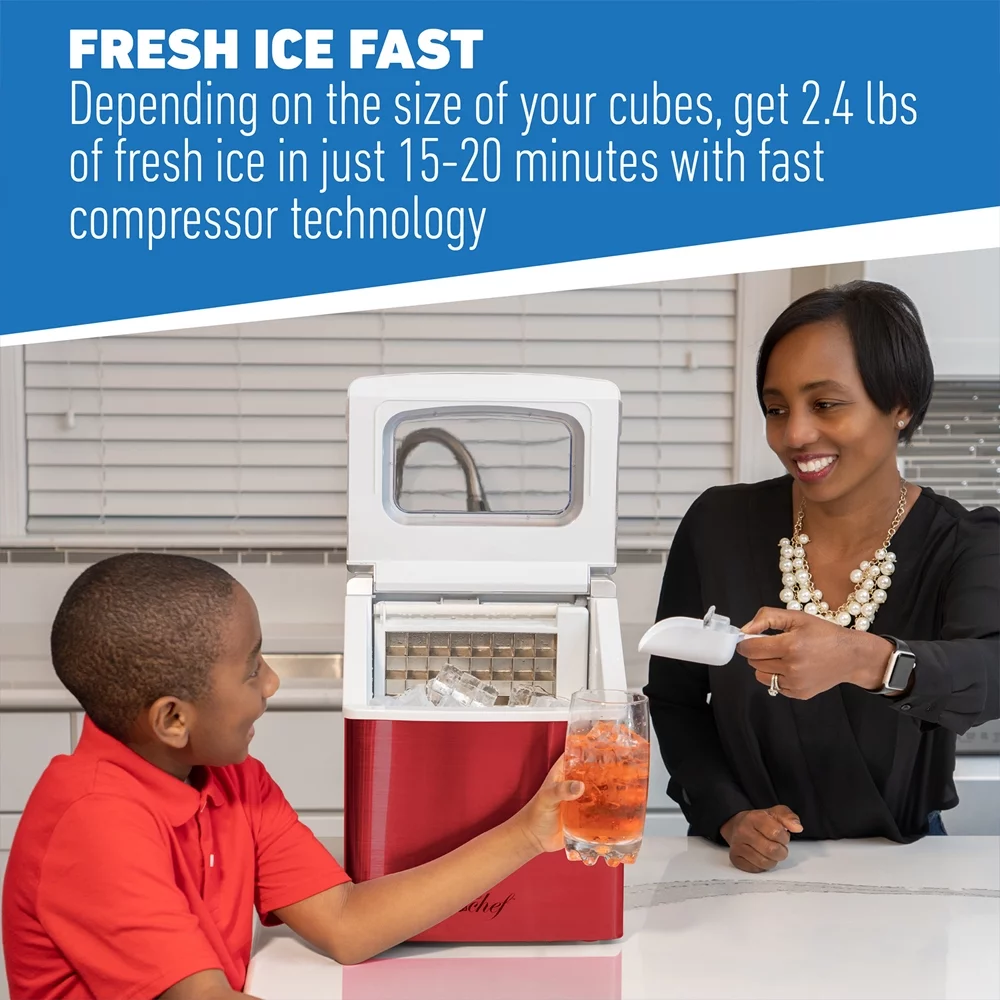 Deco Chef Countertop Portable Ice Maker 40 lb/Day Red with Extended Warranty