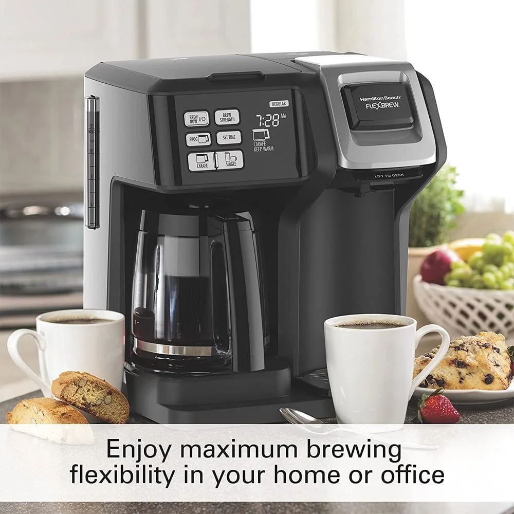 Hamilton Beach (49976) Coffee Maker, Single Serve & Full Coffee Pot,Compatible withK-Cup Packs or Ground Coffee, Programmable, FlexBrew, Black