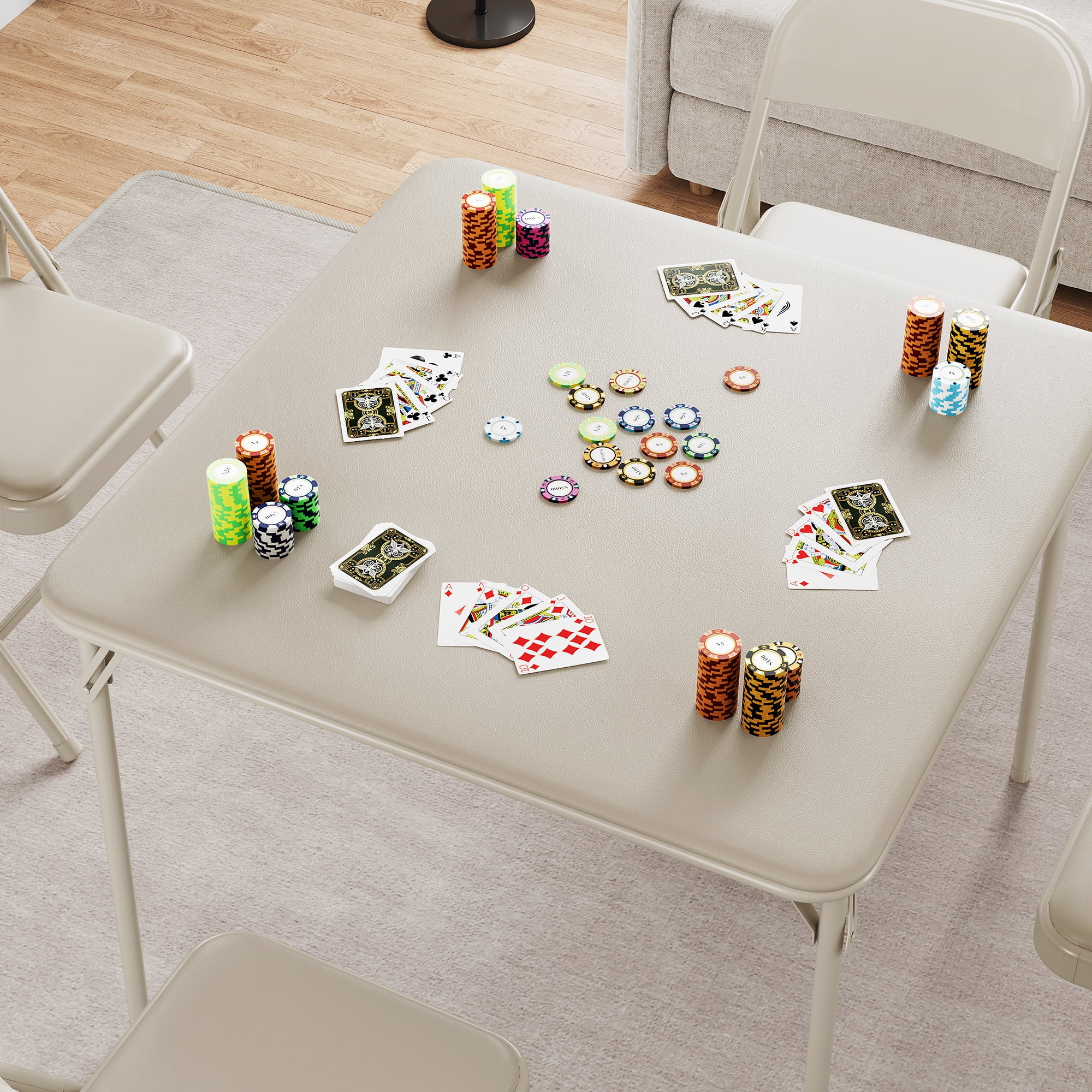 Folding Table, 37.7-inch Portable Square Folding Card Table, Black Metal Folding Table with PU Soft Cushion, Suitable for Living Room, Office, Camping ��only table��