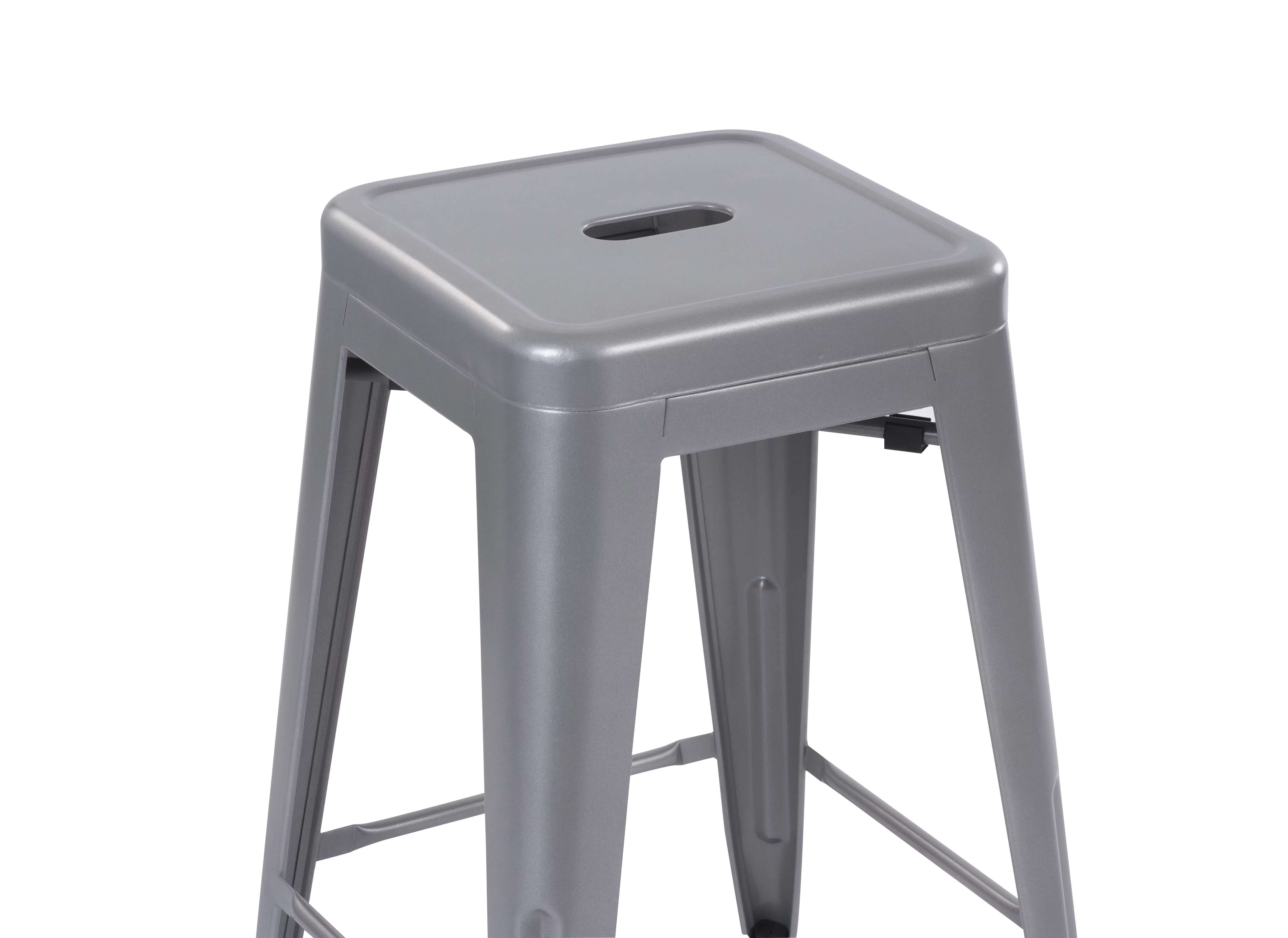 Howard 24inch Stackable Metal Bar Stool, Set of 4, Include 4 Stools, Silver Color for Indoor and Bar