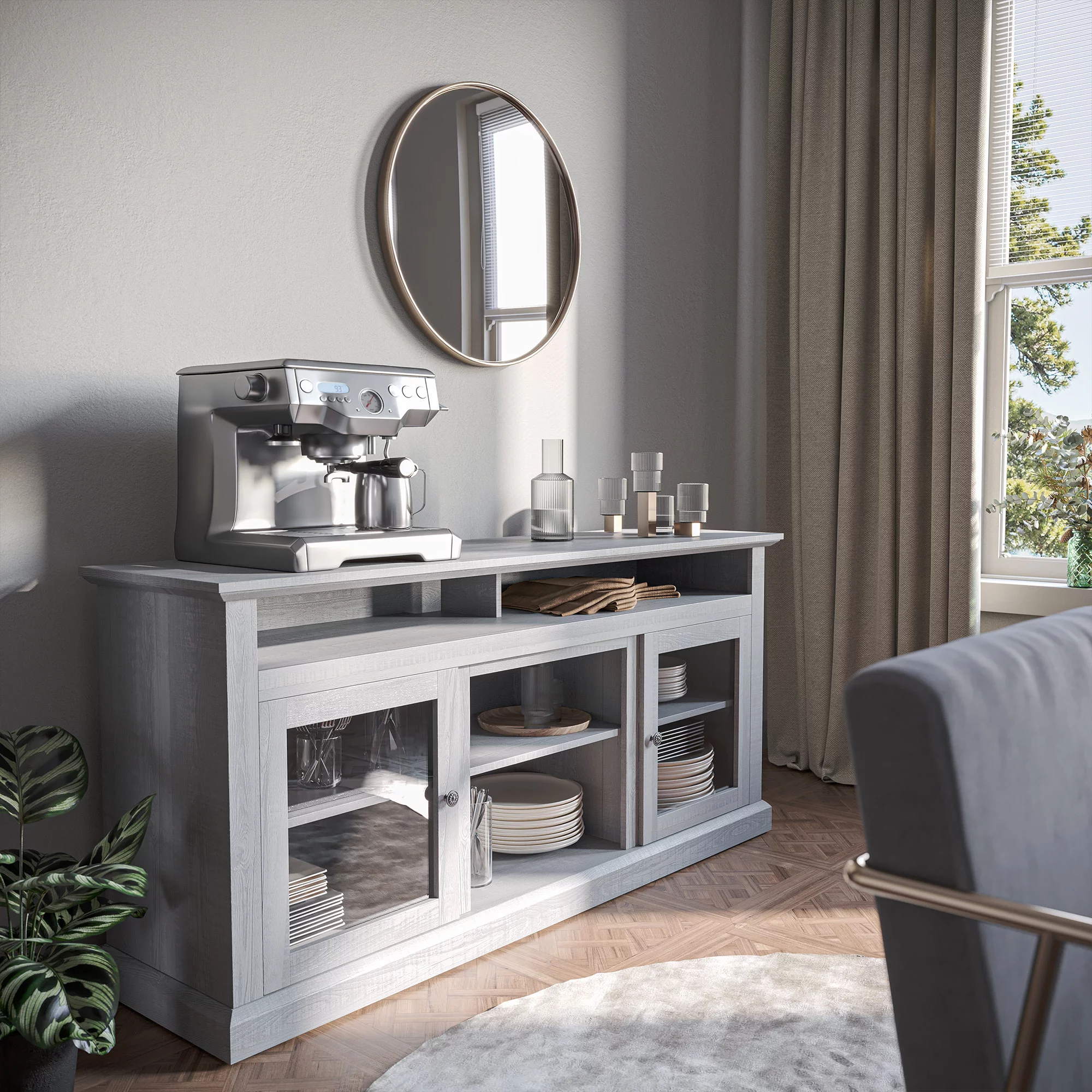 BELLEZE TV Stand Media Entertainment Center Console - Cayman (Stone Grey)