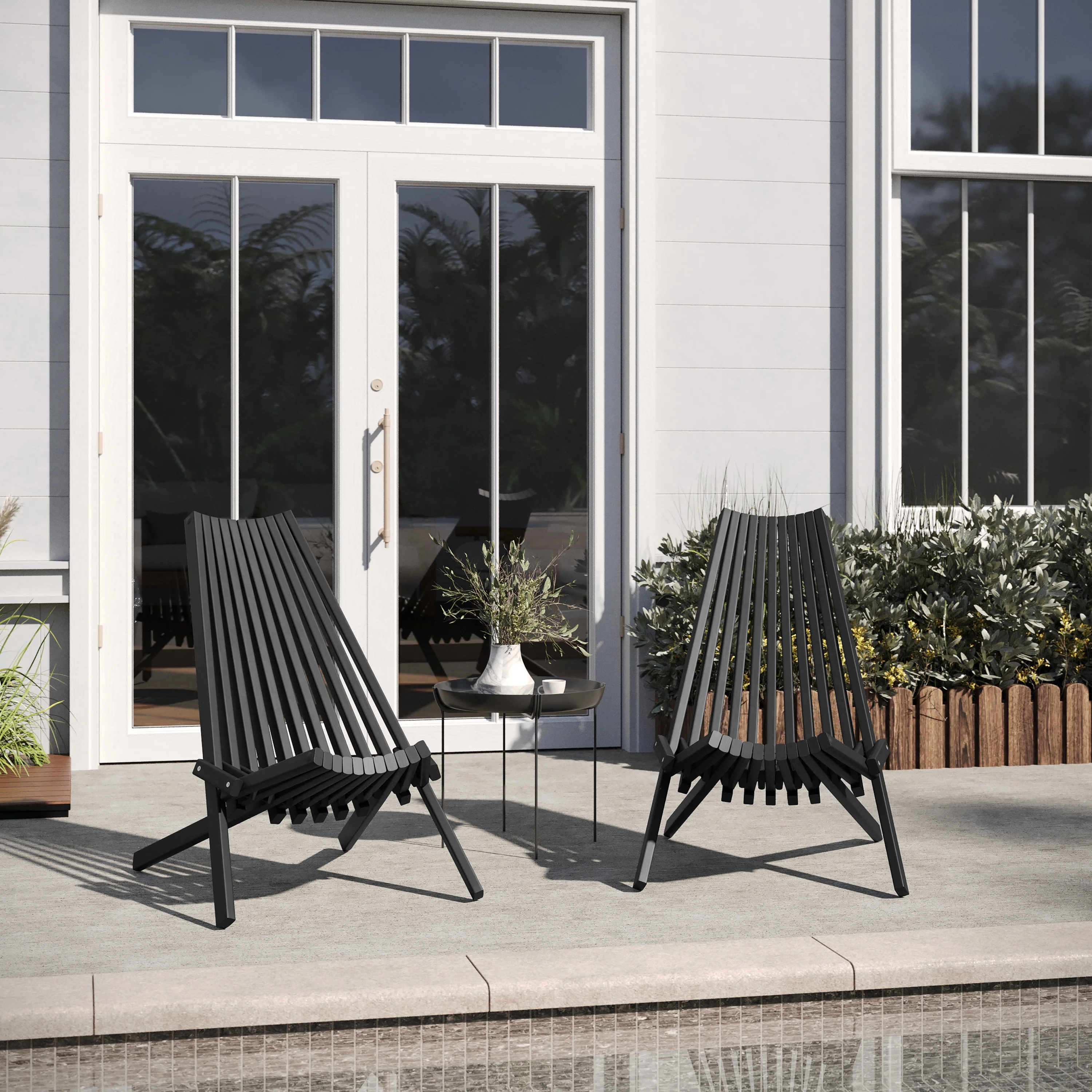 Flash Furniture Commercial Grade Indoor/Outdoor Folding Acacia Wood Chair, Low Profile Lounge for Patio, Porch, Garden, Black