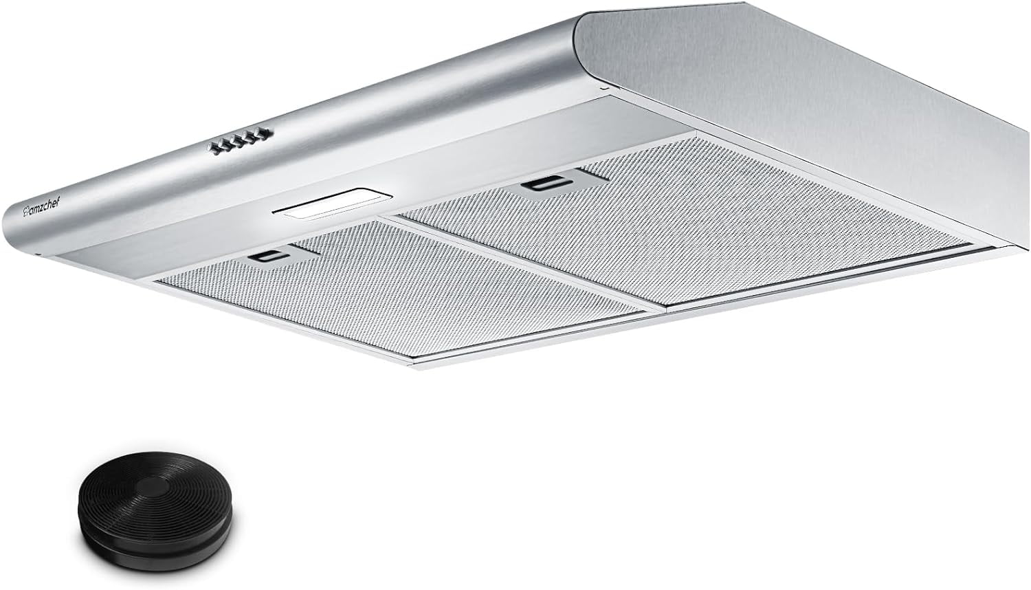 AMZCHEF Under Cabinet Range Hood 30 Inch 250CFM Stainless Steel Kitchen Stove Vent Hood 3 Speed Exhaust Fan Button Control LED lights Dishwasher