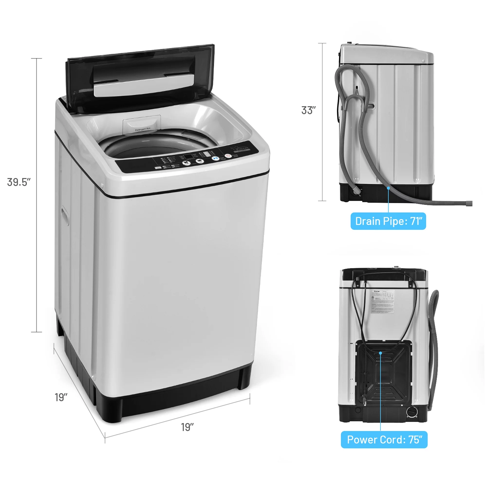Gymax Compact Full-automatic Washing Machine Laundry Washer w/ 11 lbs Capacity Grey