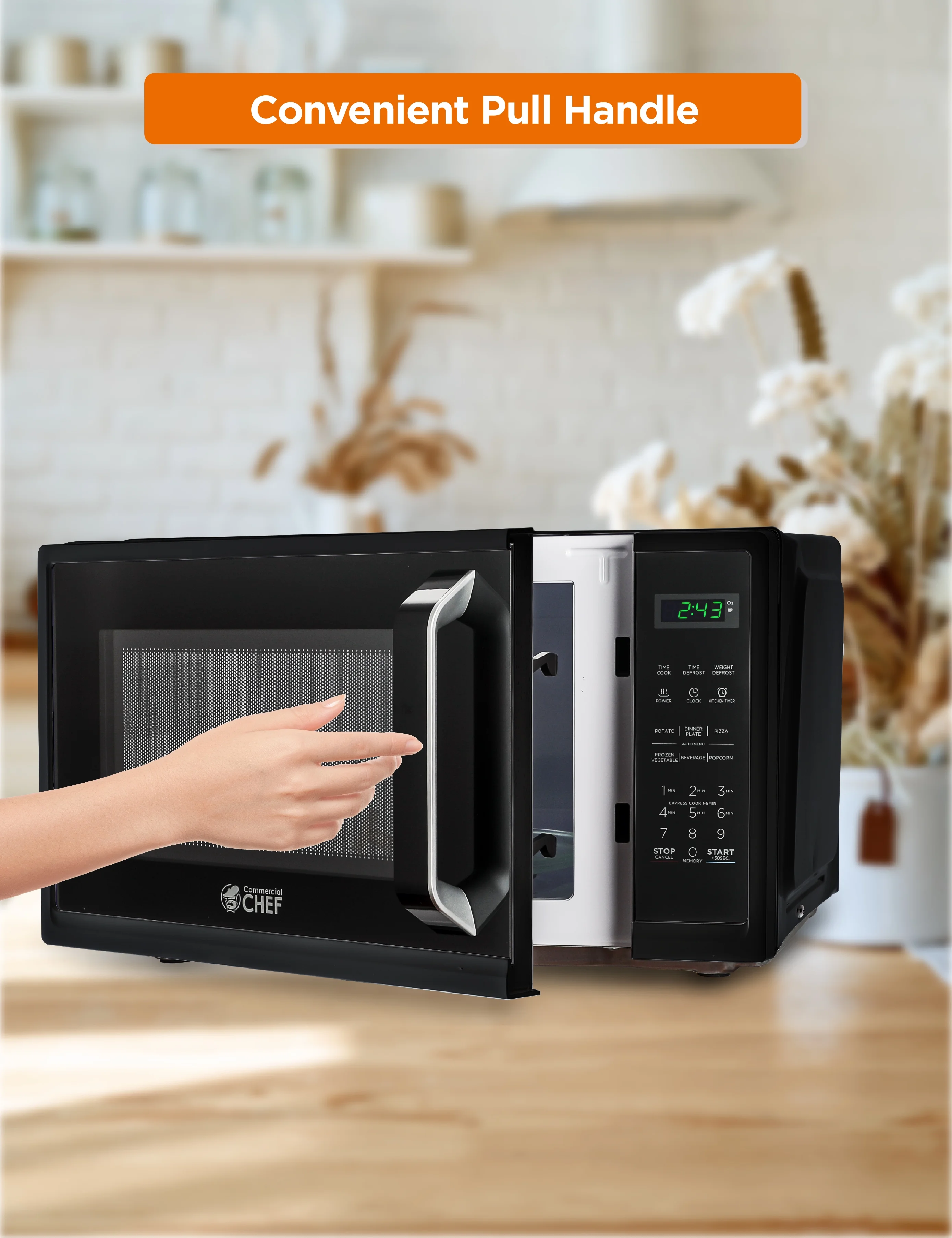 COMMERCIAL CHEF 0.9 Cu. ft. Countertop Microwave Oven with Touch Controls, Black