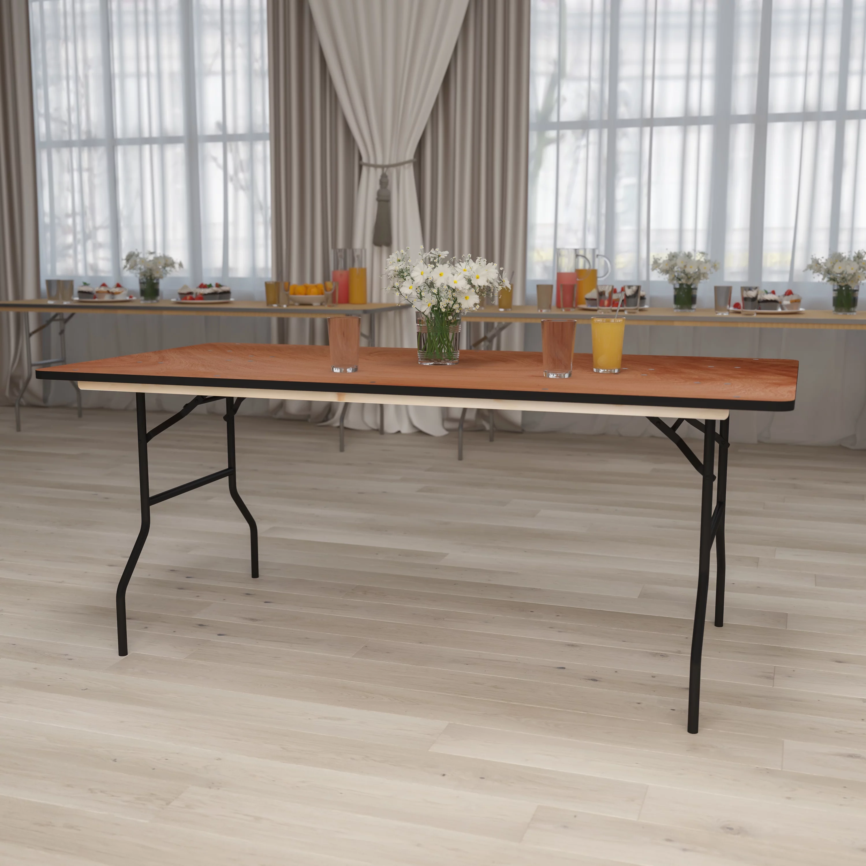Flash Furniture Fielder 6-Foot Rectangular Wood Folding Banquet Table with Clear Coated Finished Top