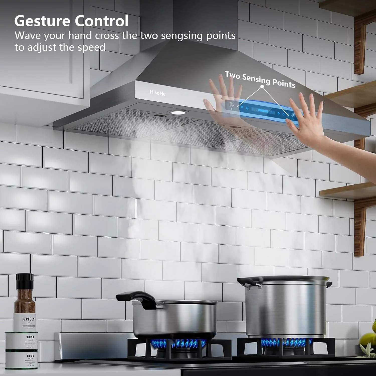 HisoHu Range Hoods 36 Inch Wall Mount, 780 CFM with Ducted Convertible Ductless (Kit Included), 4 Speed Gesture Sensing&Touch Control Panel, Stainless Steel Kitchen Vent (36 Inch)