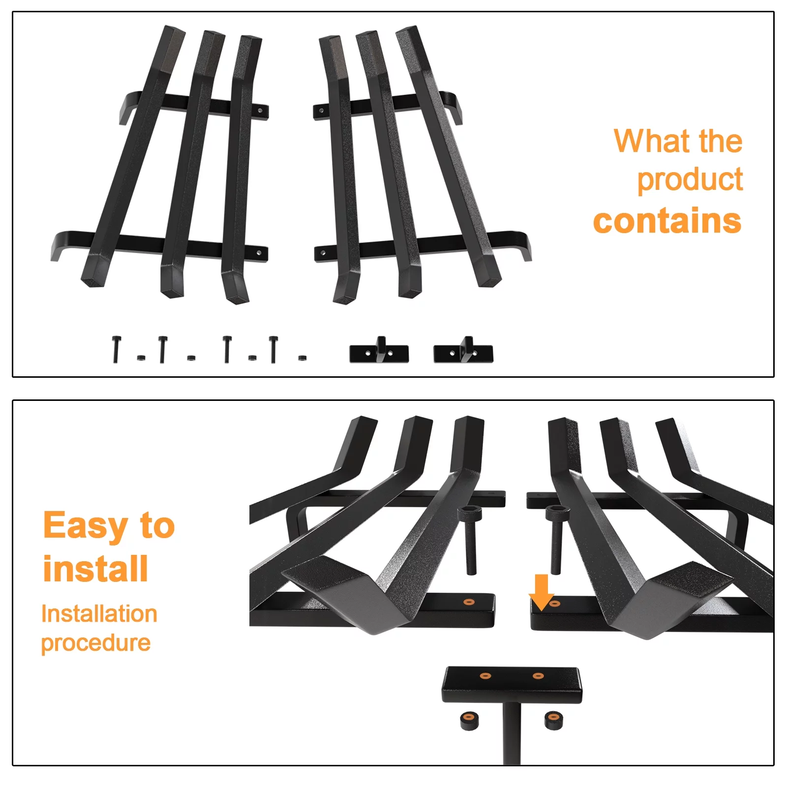 Amagabeli Fireplace Log Grate 24 inch Wide Heavy Duty Solid Steel Indoor Chimney Hearth 3/4 Bar Fire Grates for Outdoor Kindling Tools Pit Wrought Iron Wood Stove Firewood Burning Rack Holder Black