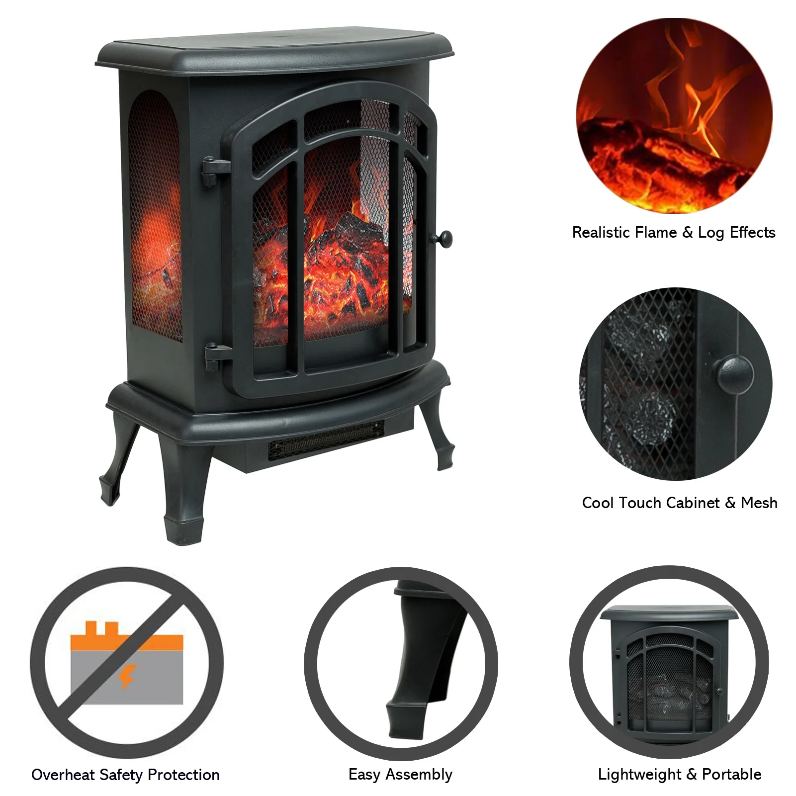 C-Hopetree Freestanding Electric Wood Stove Fireplace with Remote, 24 inch Tall