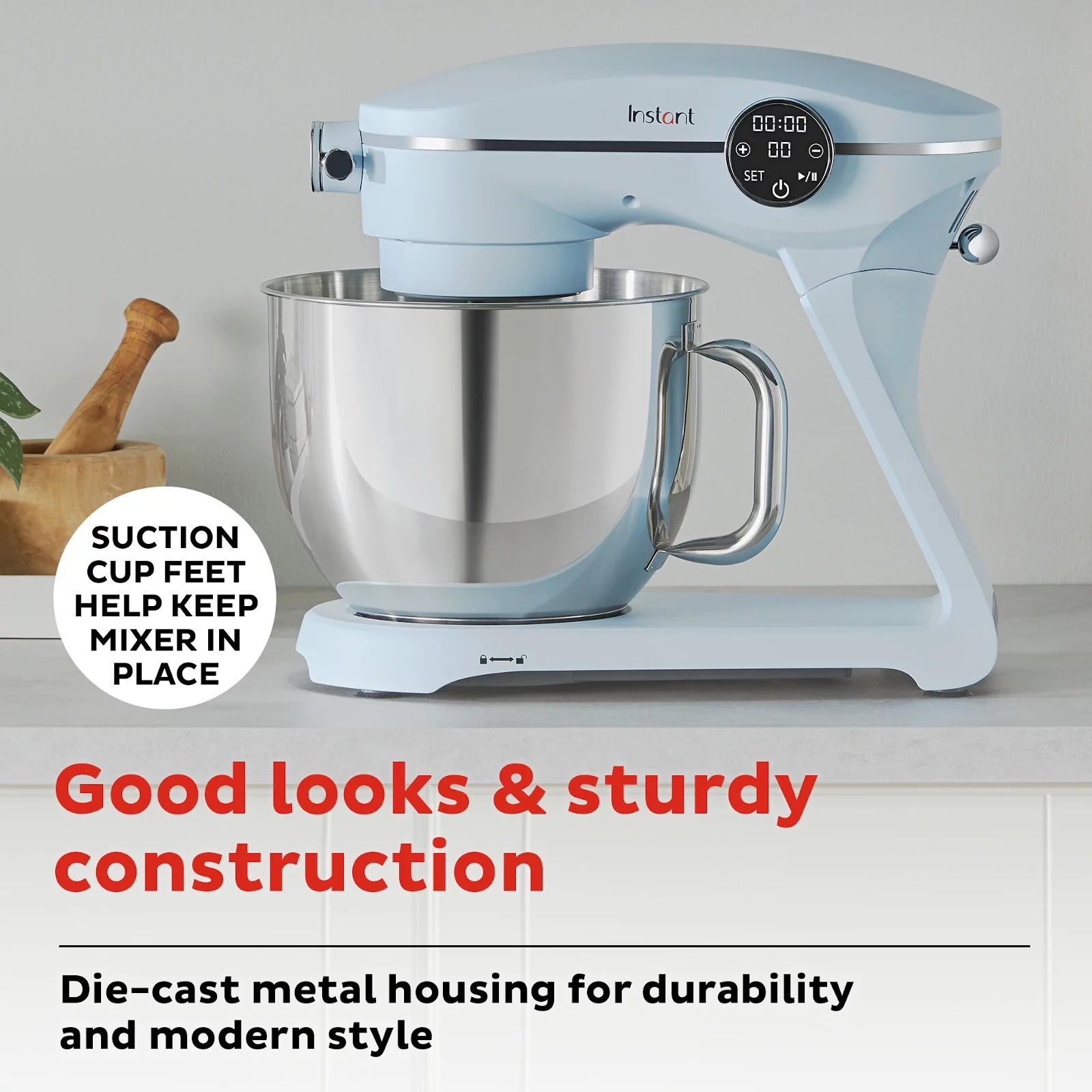 Instant 7.4 qt Stand Mixer Pro, 600W 10-Speed with Digital Interface and Dishwasher Safe Accessories, Ice Blue