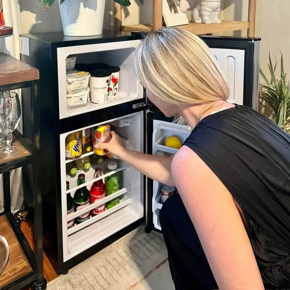 3.5 Cubic Feet Refrigerator, ZPL Compact Refrigerator, Mini Fridge with Freezer and 2 Door, 7 Level Thermostat Removable Shelves for Kitchen, Dorm, Apartment, Bar, Office, Black