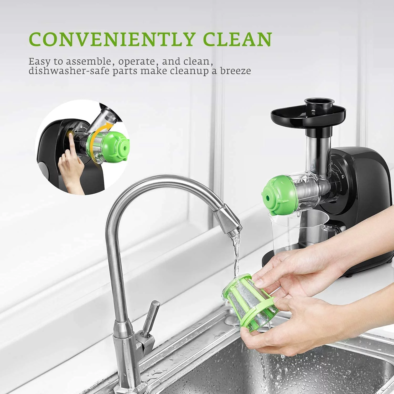 Aicok Juicer Machines, Cold Press Juicer Machine Easy to Clean, Quiet Motor & Reverse Function, Two Filters, BPA-Free, High Nutrient Fruit and Vegetable, Recipes