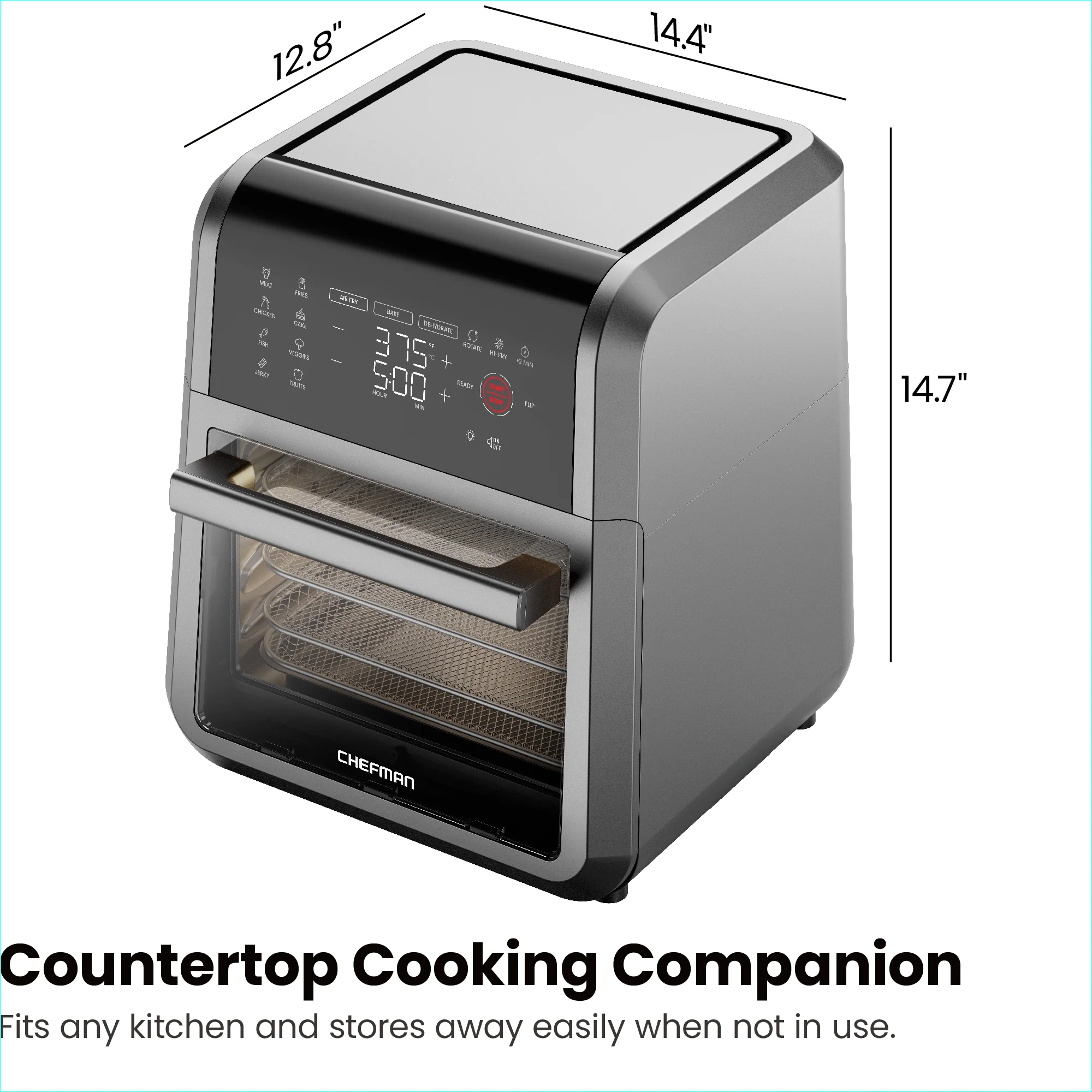 Chefman 6-in-1 Multifunctional Air Fryer Oven w/ 12 Qt Capacity, Digital Touchscreen - Black, New