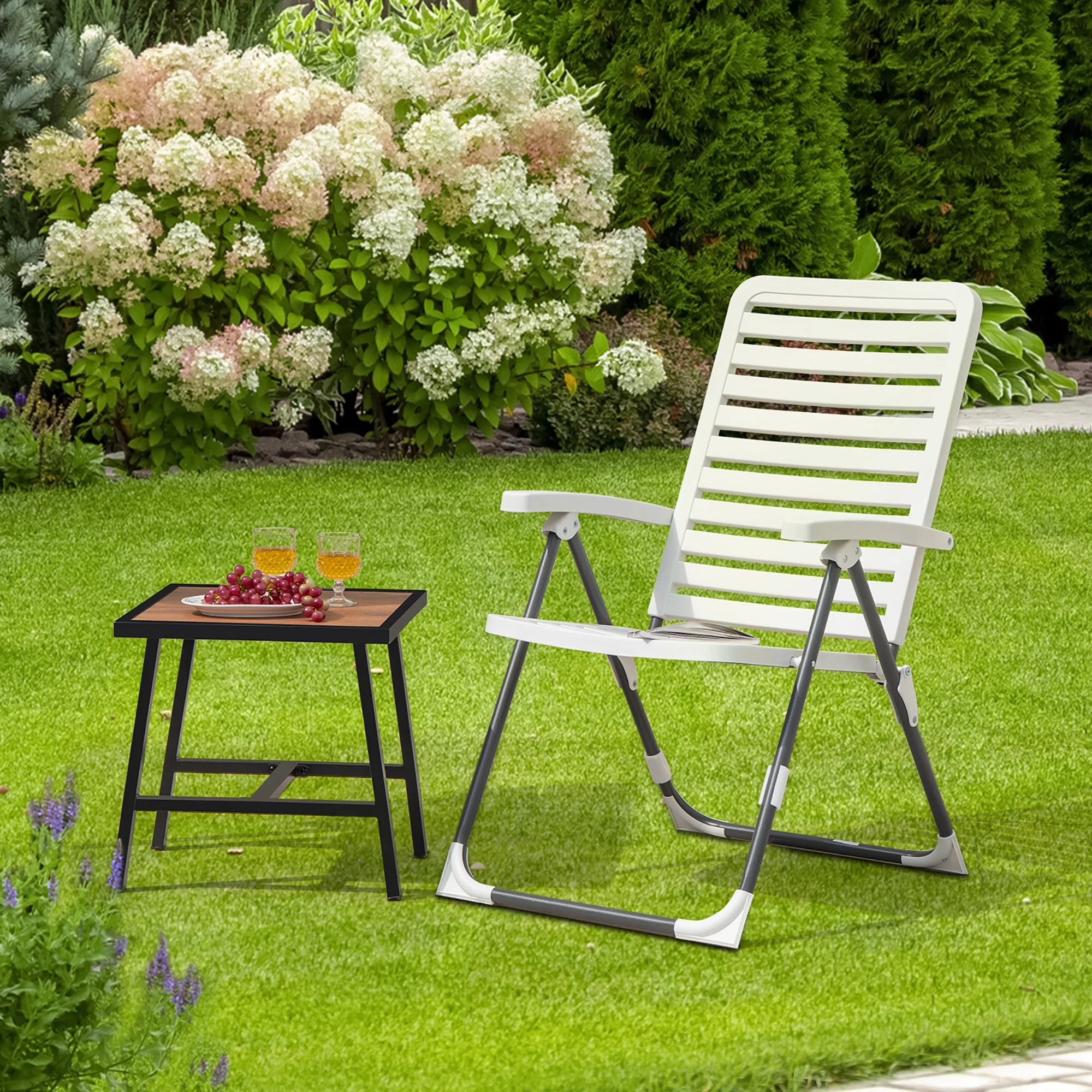 Costway Patio PP Folding Chair Adjustable Reclining 7-Level All-Weather Portable Outdoor White
