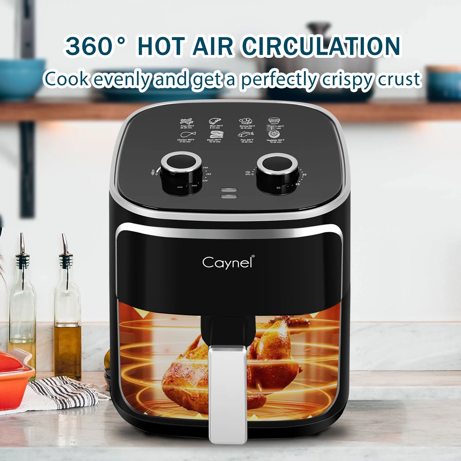 Caynel 5 Quart Compact Air Fryer, 1400w New Non-Stick Dishwasher-Safe Basket, Black, 12.6 Height