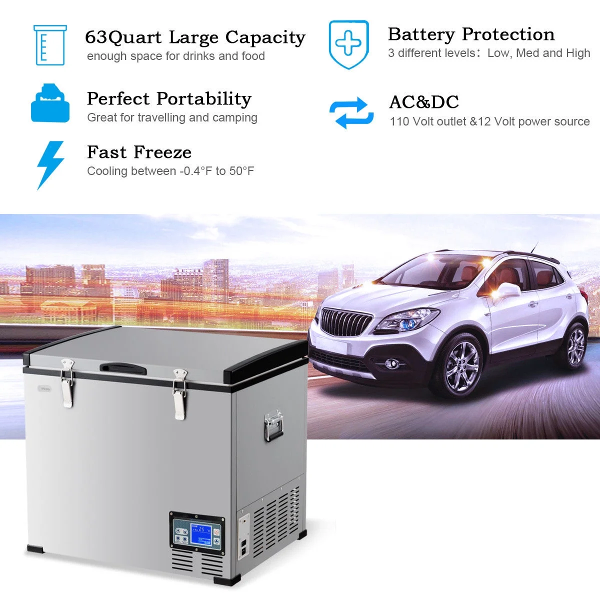 Costway 63-Quart Portable Electric Car Cooler Refrigerator / Freezer Compressor Camping