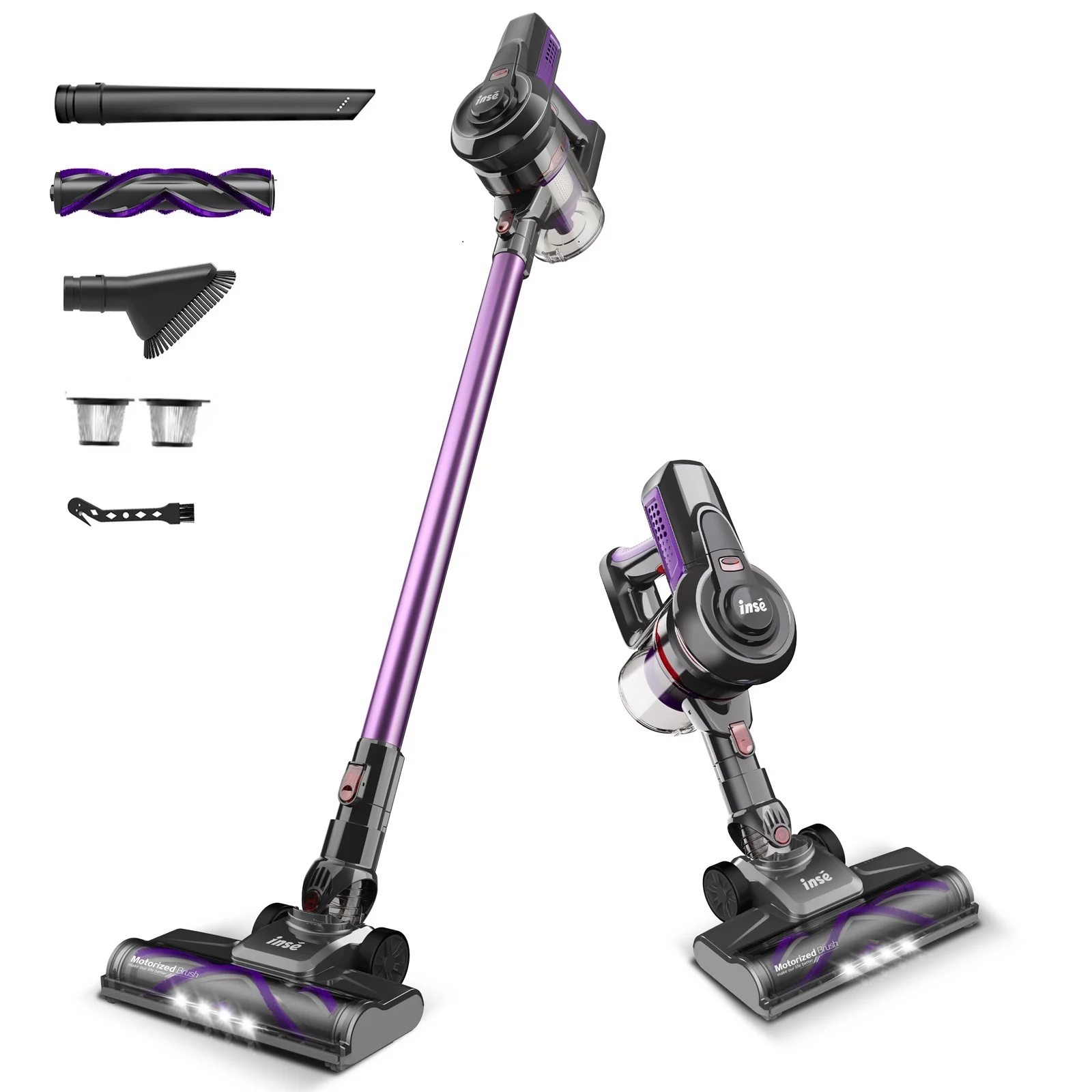 INSE Cordless Vacuum Cleaner,6 in 1 Powerful Stick Handheld Vacuum with 2200mAh Rechargeable Battery,20Kpa Vacuum Cleaner,45min Runtime,Lightweight Cordless Stick Vacuum for Hard Floor Carpet Pet Hair