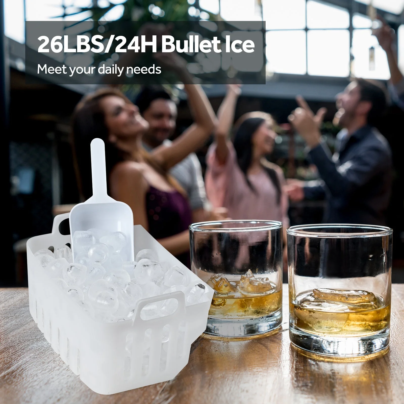 Fornido Countertop Ice Maker Portable Ice Machine with Handle, Self-Cleaning Ice Makers, 26Lbs/24H, 9 Ice Cubes Ready in 6 Mins, S/L Bullet Ice (Black)