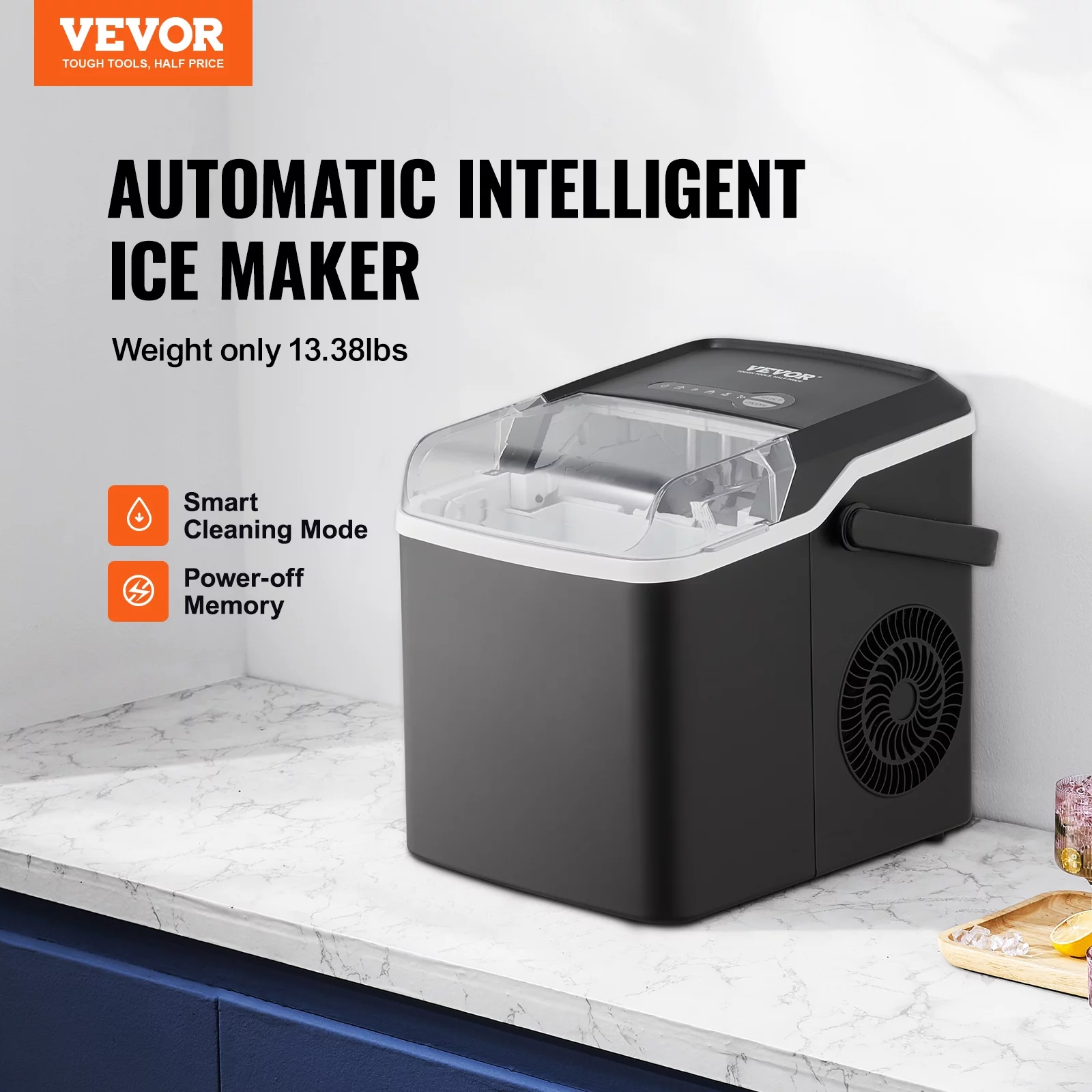 BENTISM Portable Countertop Ice Maker 26lbs/24H Self-Cleaning with Scoop Basket