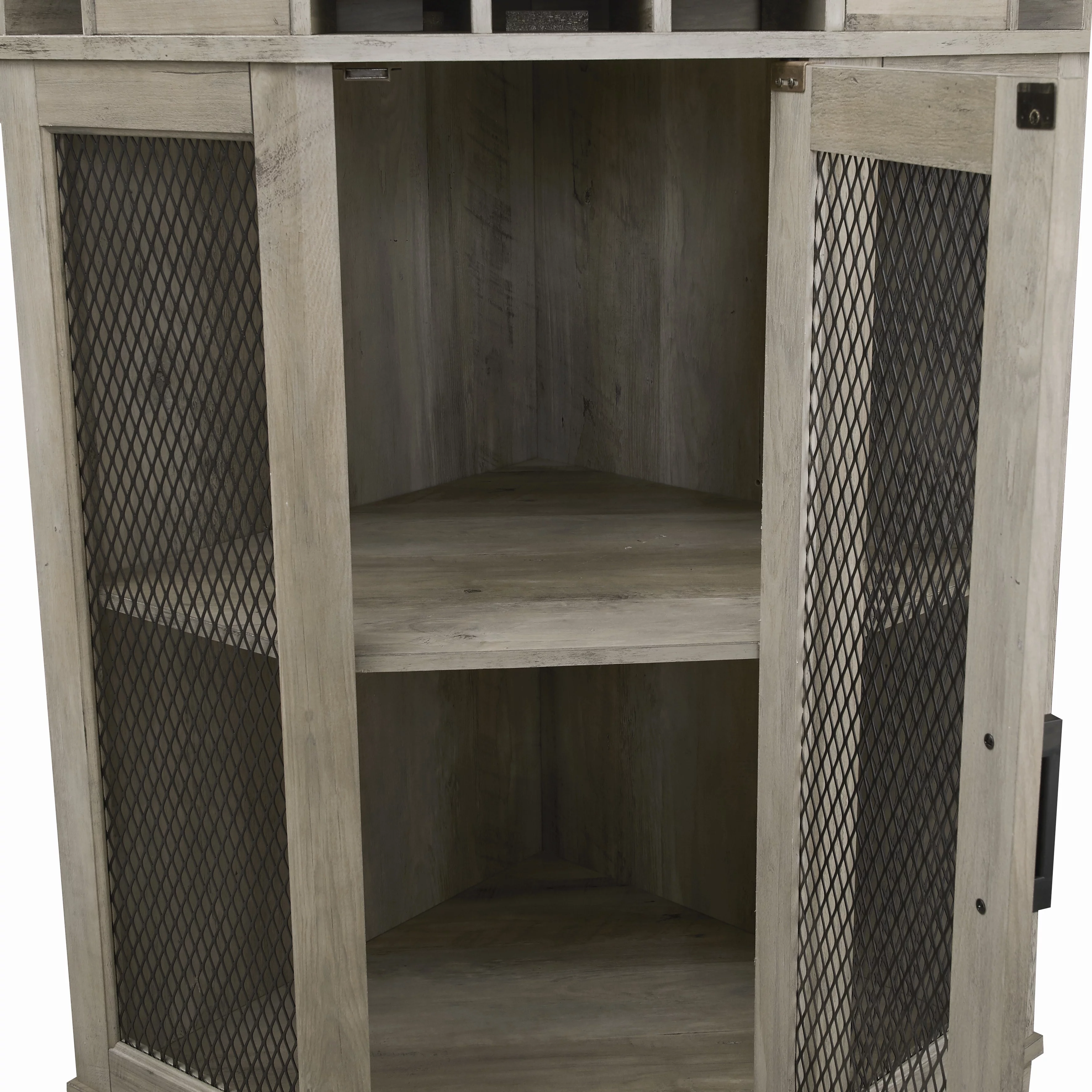 Home Source Stone Grey Corner Bar Unit with built-in Wine Rack and Lower Cabinet