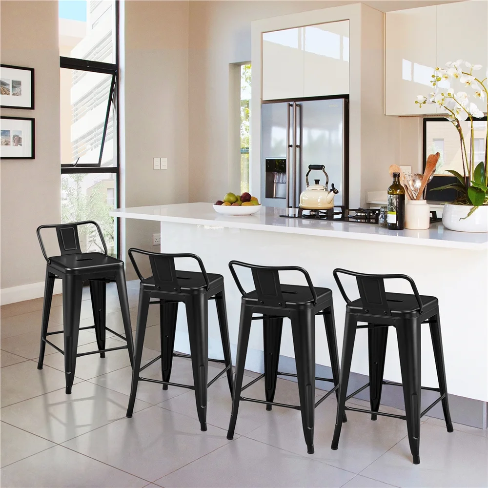 Alden Design 24�� H Metal Counter Height Bar Stools with Low Back for Home, Set of 4, Black