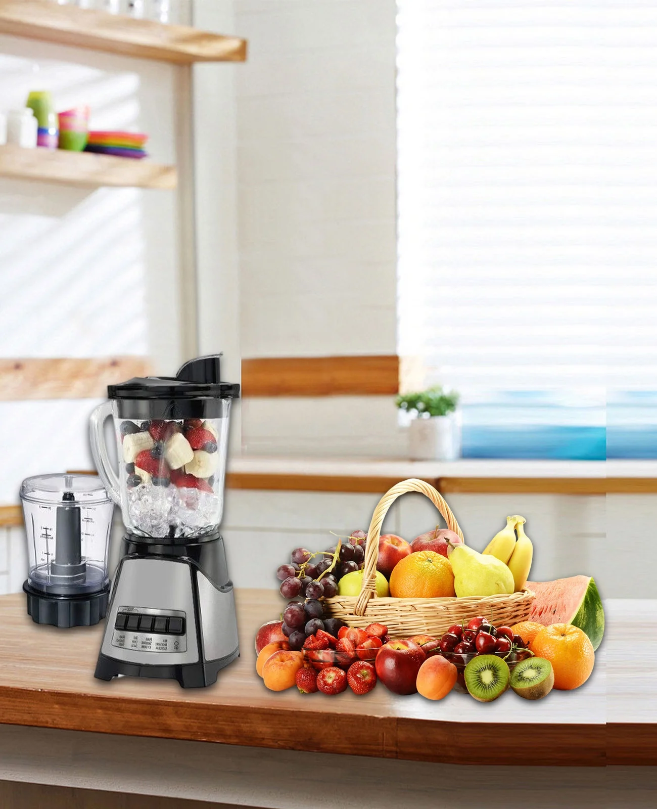 Countertop Blender for Kitchen - 12 Functions with 40oz Glass Jar & Vegetable Chopper (Black)