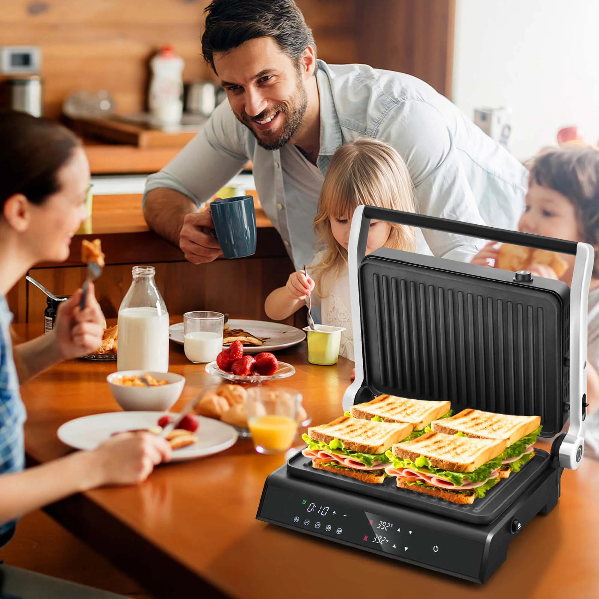 Costway Electric Panini Press Grill Sandwich Maker with LED Display?& Removable Drip Tray