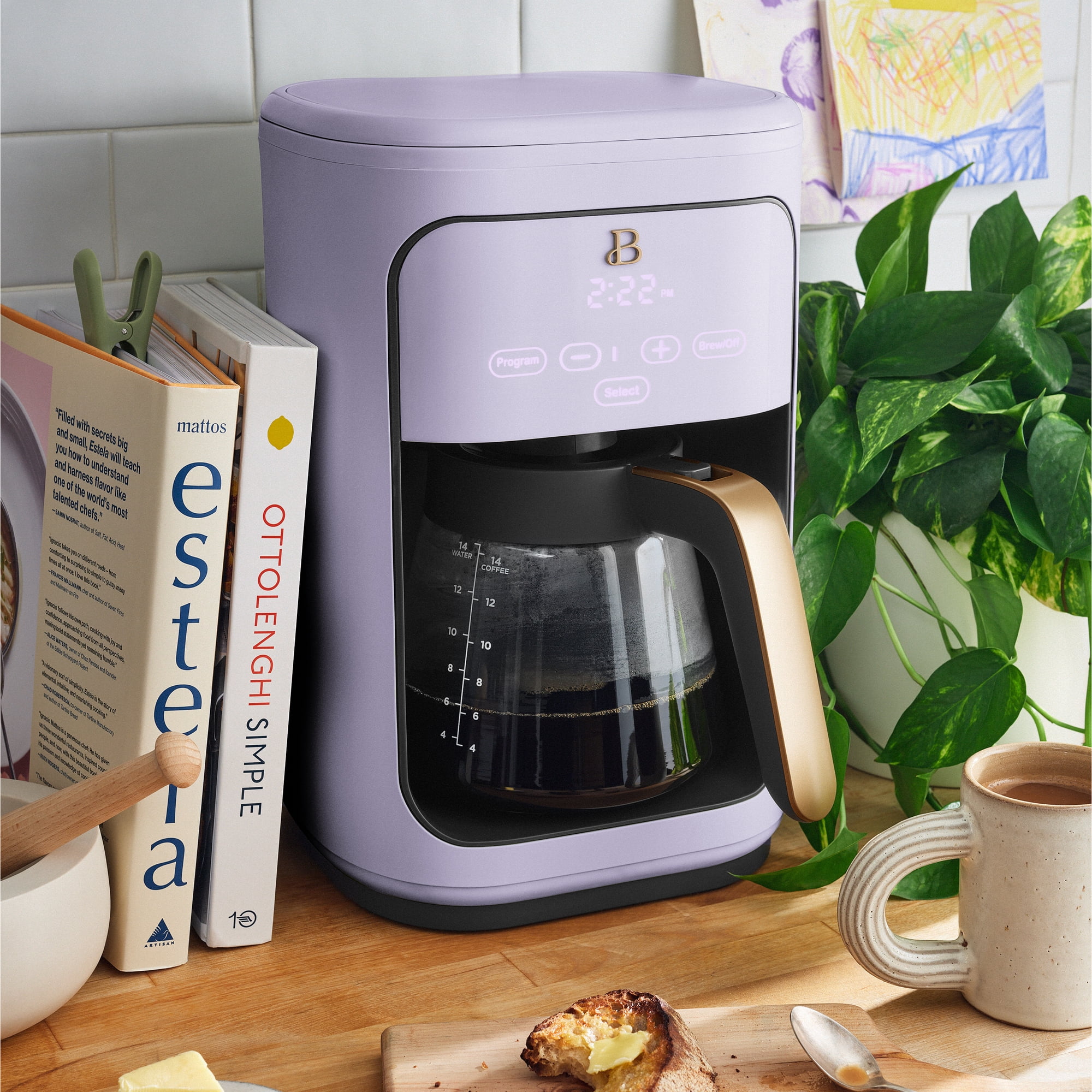 Beautiful 14-Cup Programmable Drip Coffee Maker with Touch-Activated Display, Lavender by Drew Barrymore