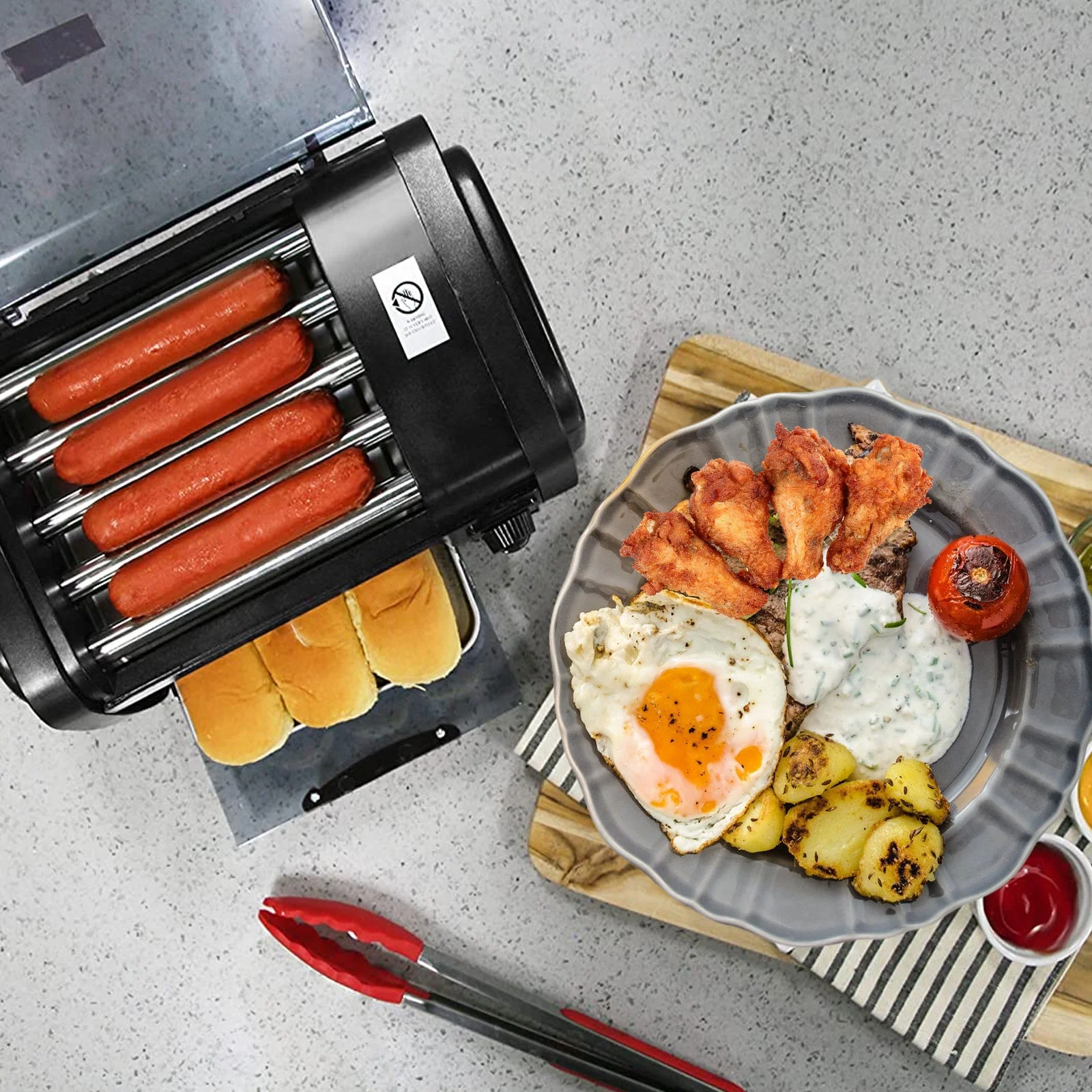 Hot Dog Toaster Oven - with Heat Rollers Bake & Crumb Tray (4 Buns)
