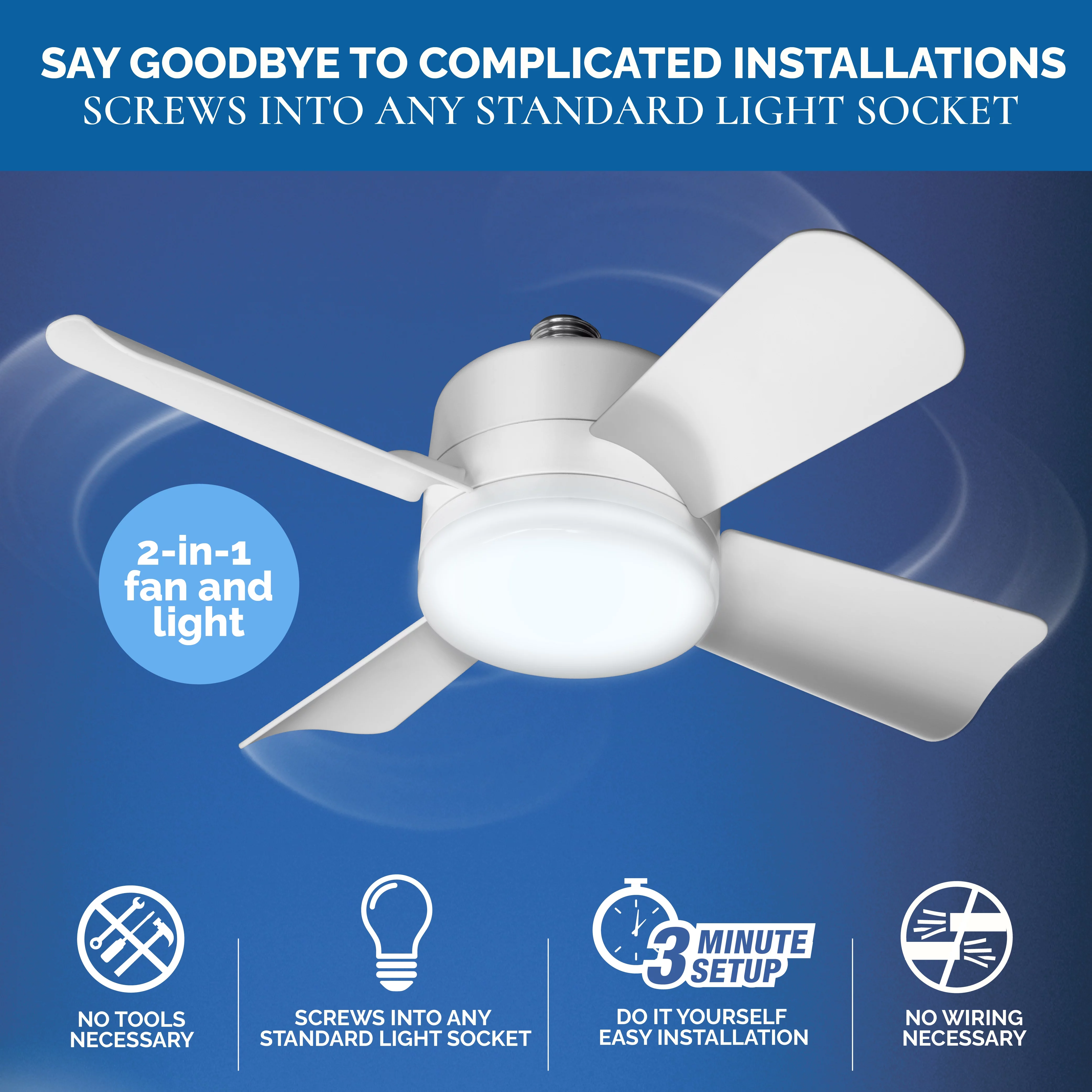 Bell and Howell Socket Fan 15' 4 Blades Ceiling Fan 1000 Lumens Light for All Locations