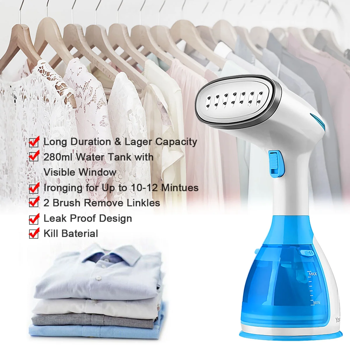 Handheld Garment Steamer Clothes Garment Steamer Handheld Fabric Wrinkle Steamer for Cl