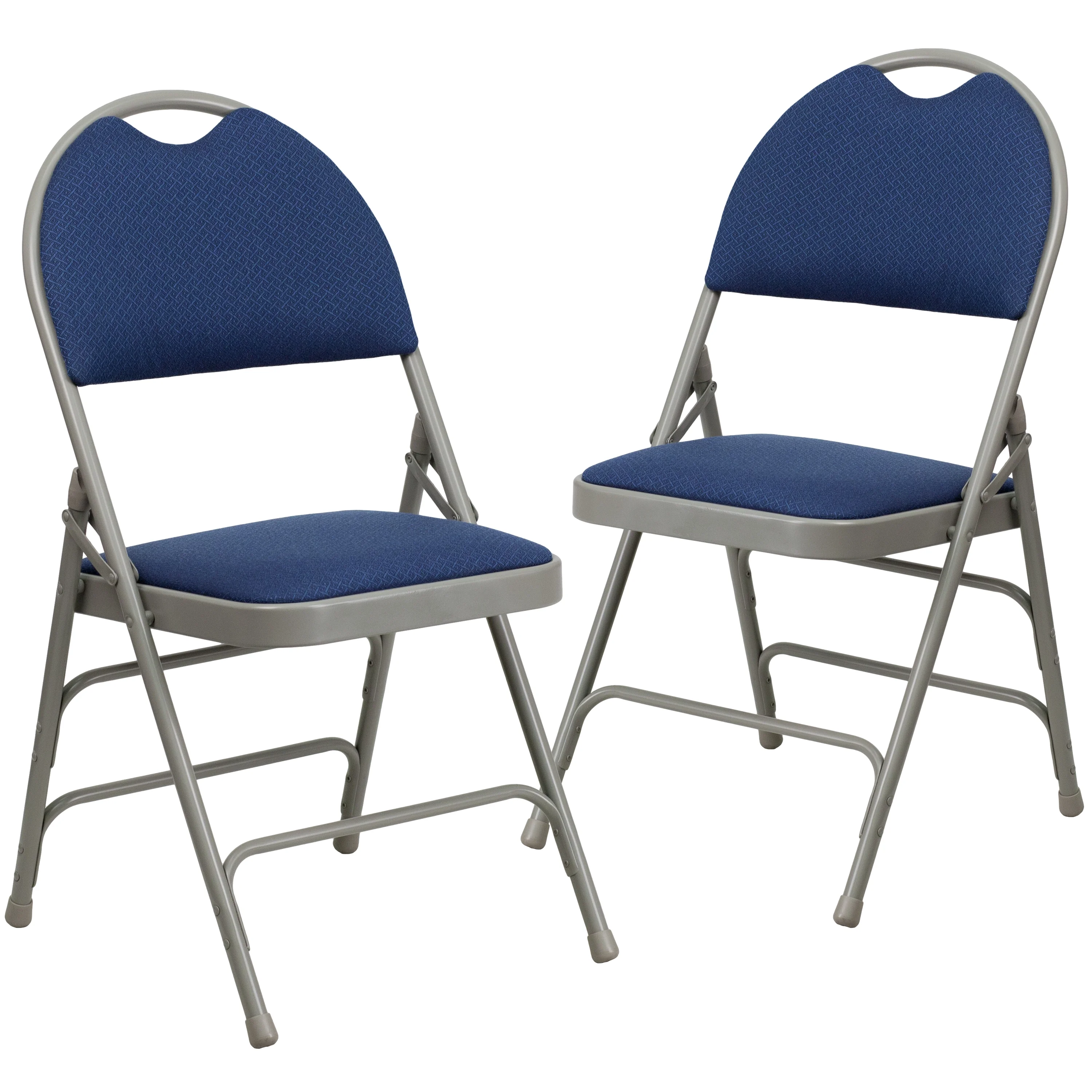 Emma + Oliver 2 Pack Easy-Carry Navy Fabric Metal Folding Chair