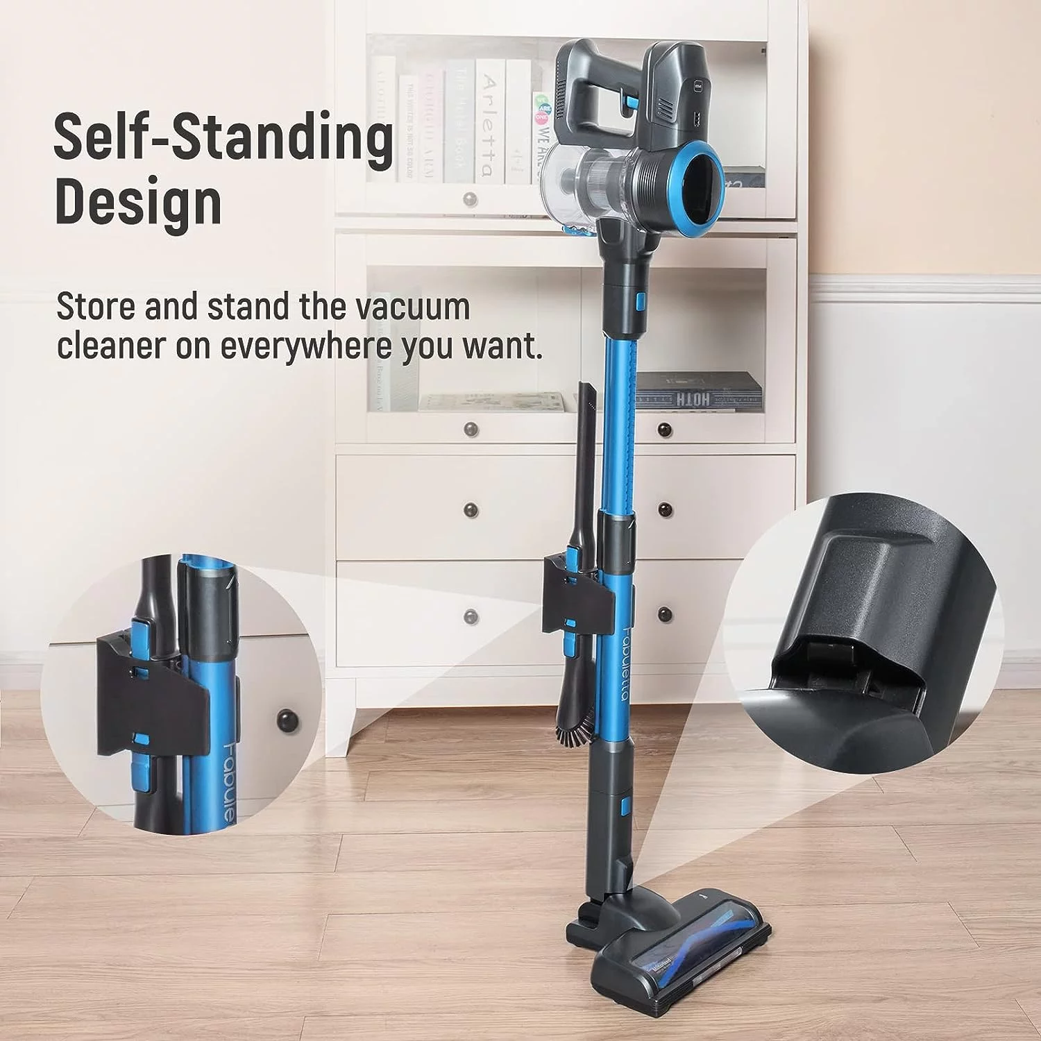 Fabuletta 24Kpa Cordless Vacuum Cleaner, 10-in-1 Powerful Suction Stick Vacuum Cleaner for Hardwood Floor Carpet Pet Hair Car Bed, 250W Brushless Motor, Lightweight Handheld Vacuum Cleaner, Blue