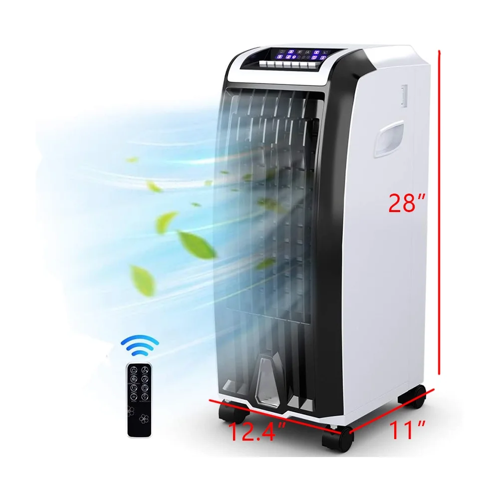 28' Portable Air Conditioner, 3-IN-1 Windowless Evaporative Air Cooler with Humidifier, Remote Control, 3 Modes, 3 Speeds, 7.5H Timer & 2 Ice Boxes, Wide Oscillating Ice Fan for Office, Home, White