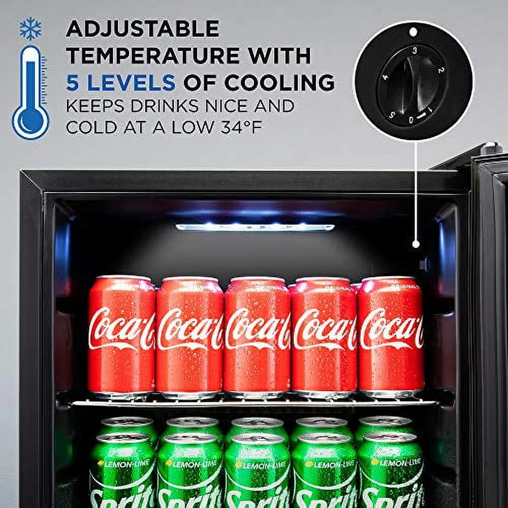 Ivation 101 Can Beverage Refrigerator, Freestanding Mini Fridge with Glass Door - Black