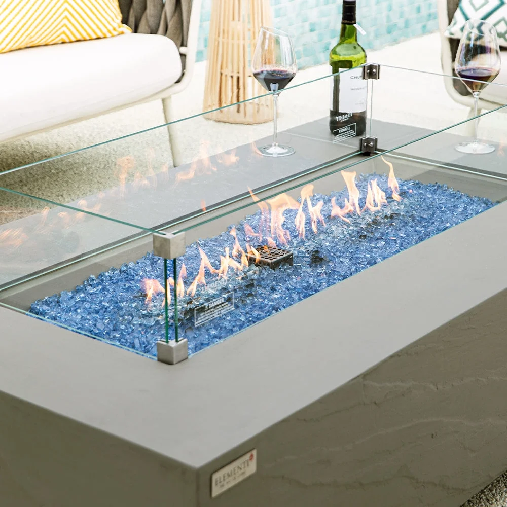 Elementi Plus Glass Wind Screen Outdoor Firepit Bowl Wind Guard Rectangular Clear Fire Pit Glass Guard Fireplace Screen Tempered Glass Wind Shield Firepit Accessories - 40.4 x 15.2 Inches