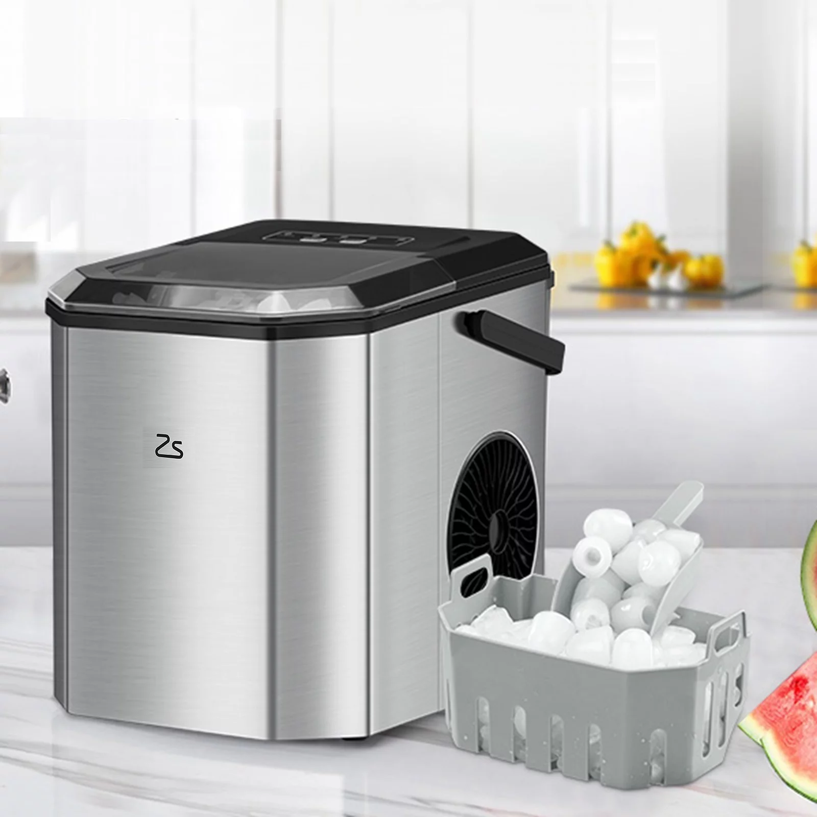 Homhougo��Countertop Ice Maker with Handle, 9 Ice Cubes Ready in 6 Mins, 26Lbs/24H with Ice Scoop