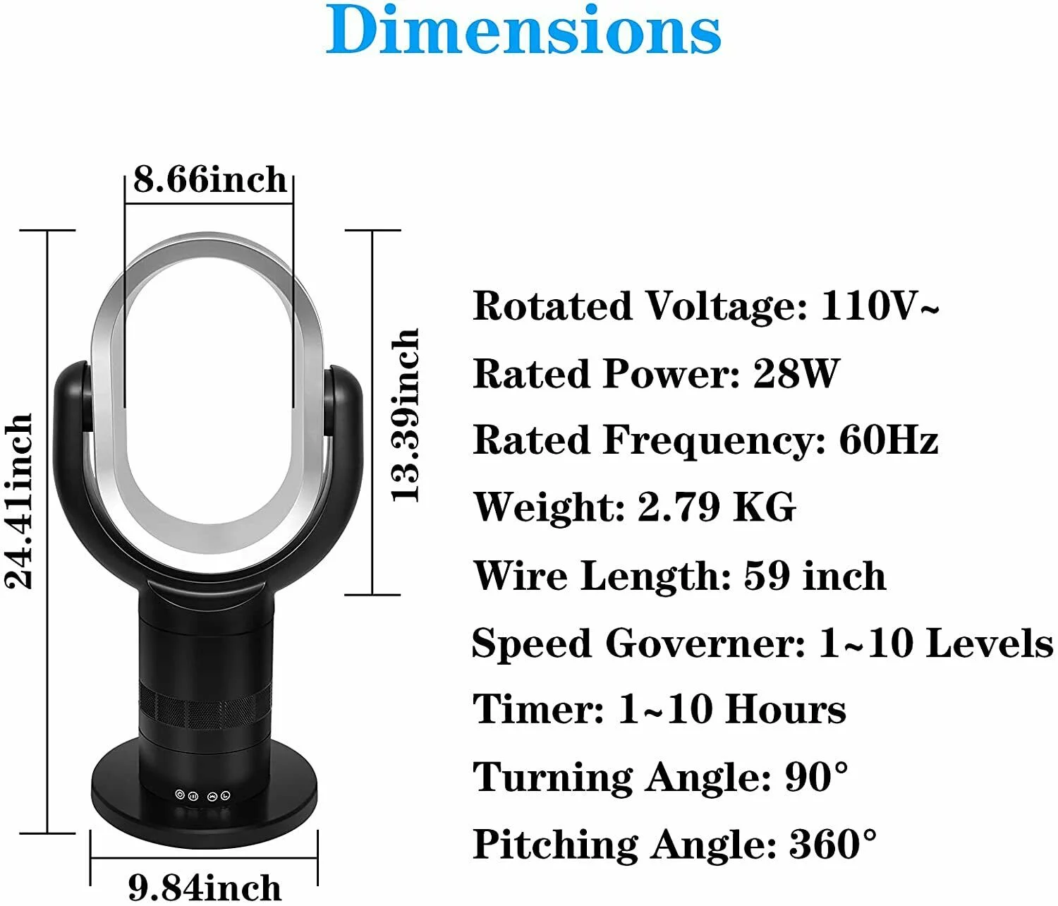 HealSmart 24 inch 10 Speed bladeless fan
