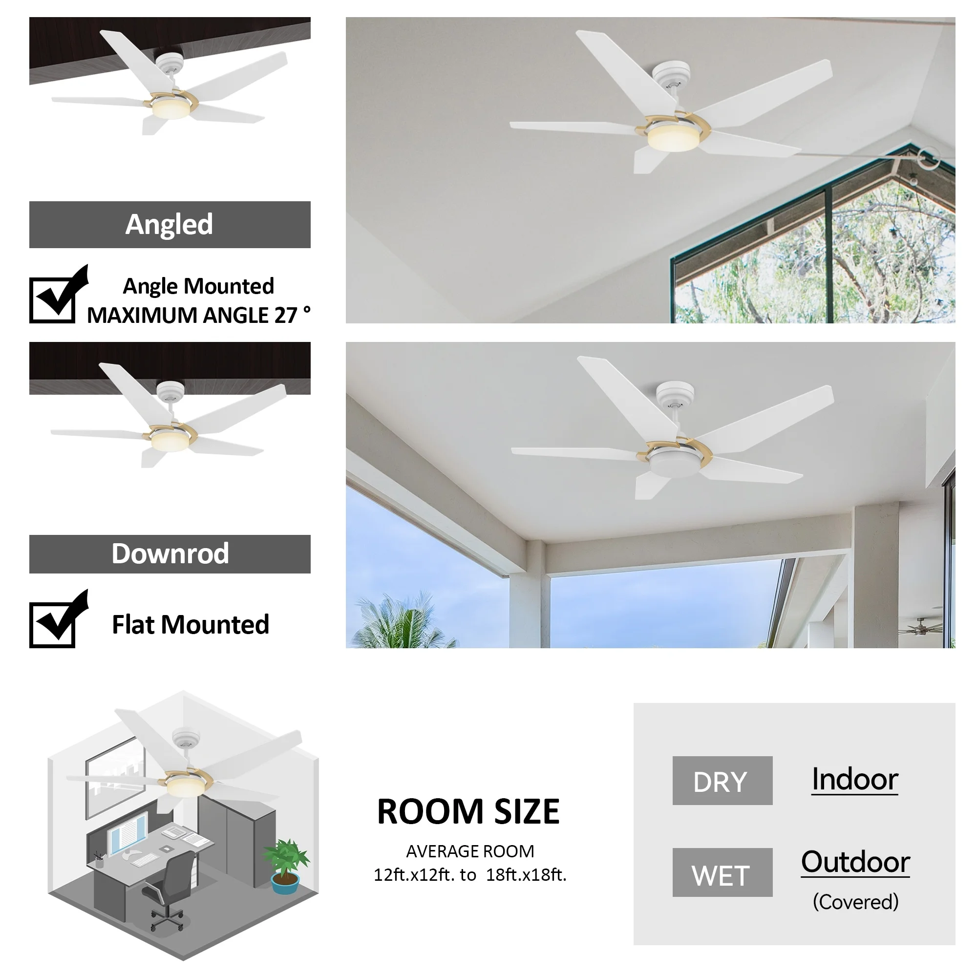 Boreas 52-inch Indoor/Outdoor Smart Ceiling Fan, Dimmable LED Light Kit & Remote ,Works with Alexa /Google Home/Siri WhiteGold