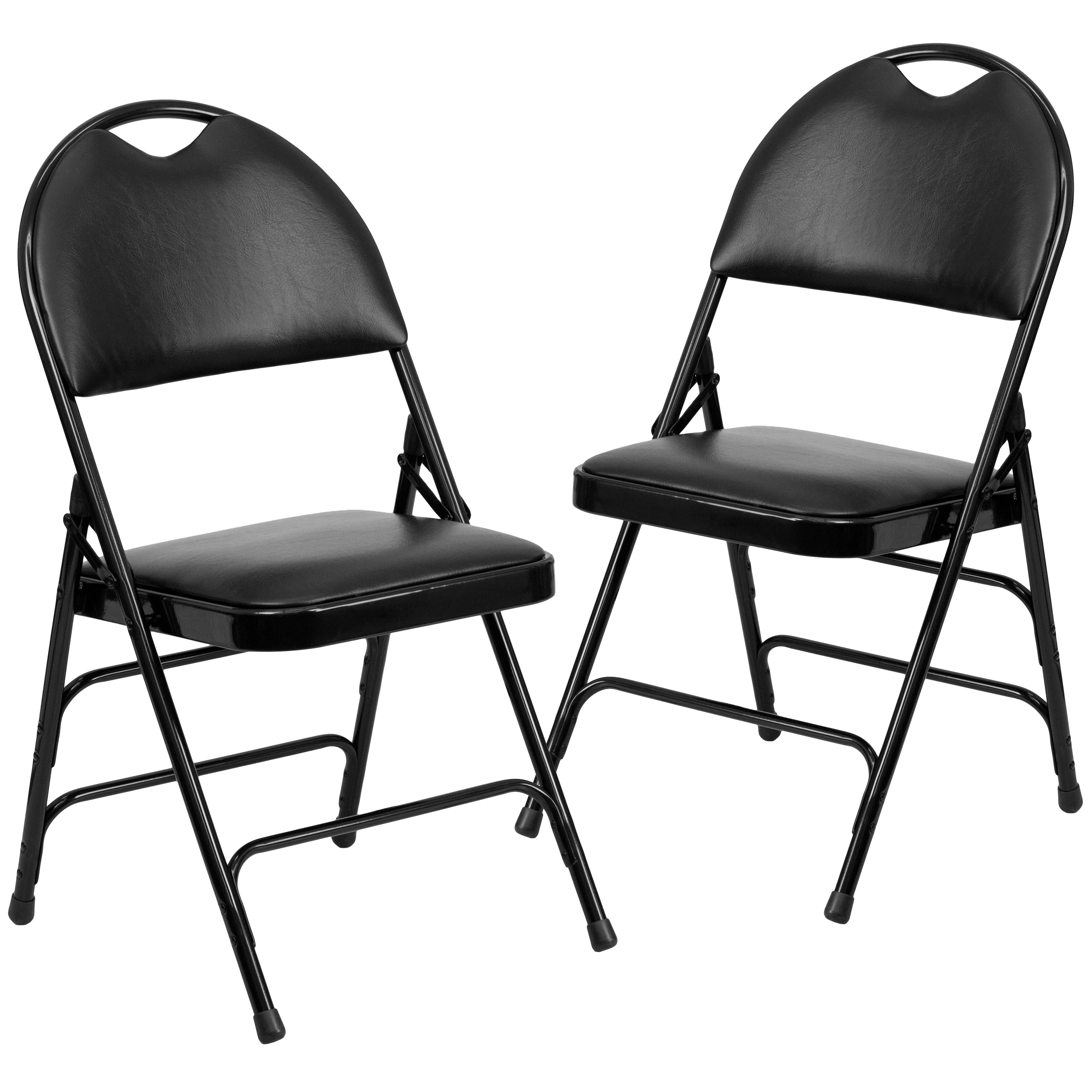 Emma + Oliver 2 Pack Easy-Carry Black Vinyl Metal Folding Chair