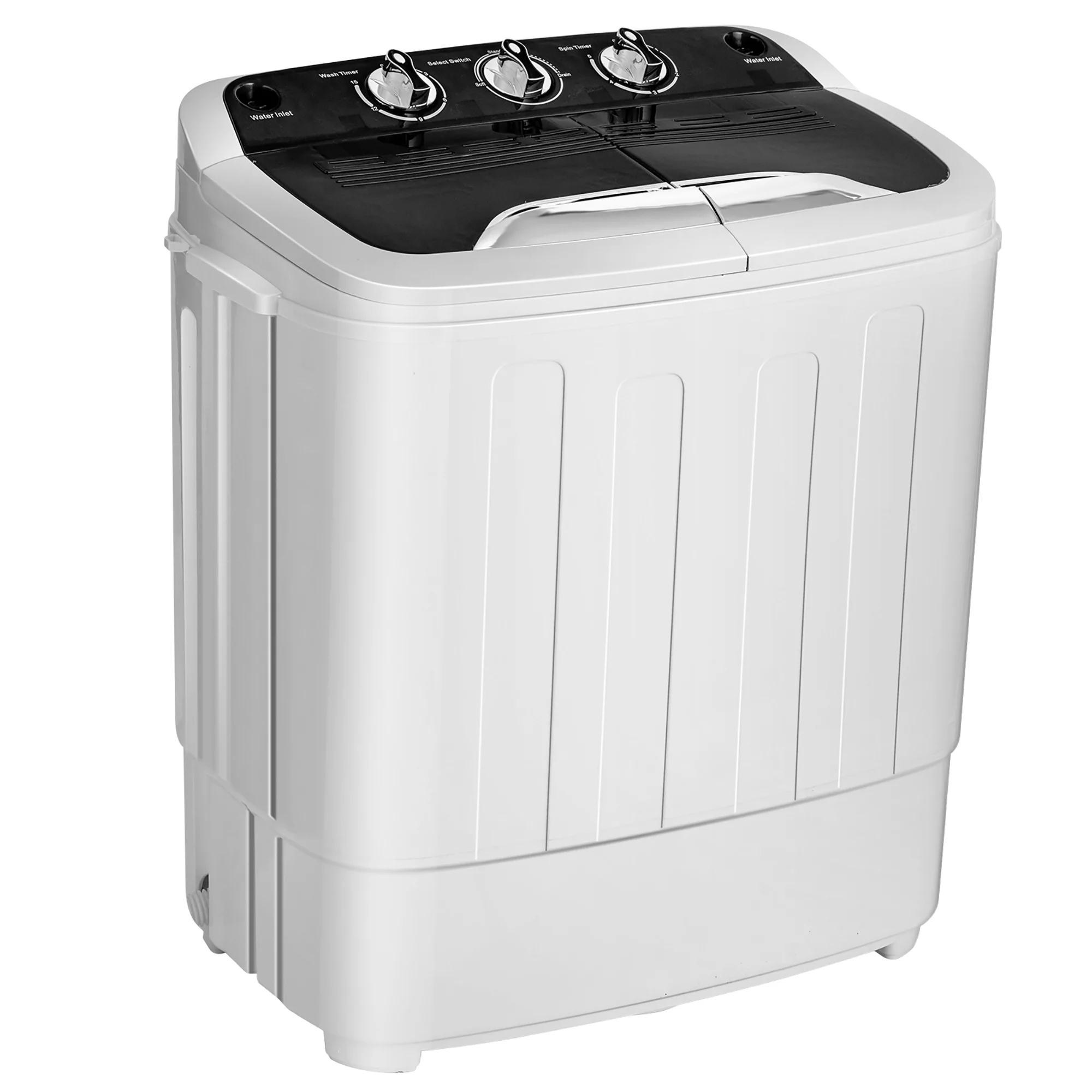 Costway 13lbs Portable Semi-Automatic Twin Tub Wash Machine W/ Built-In Drain Pump Black