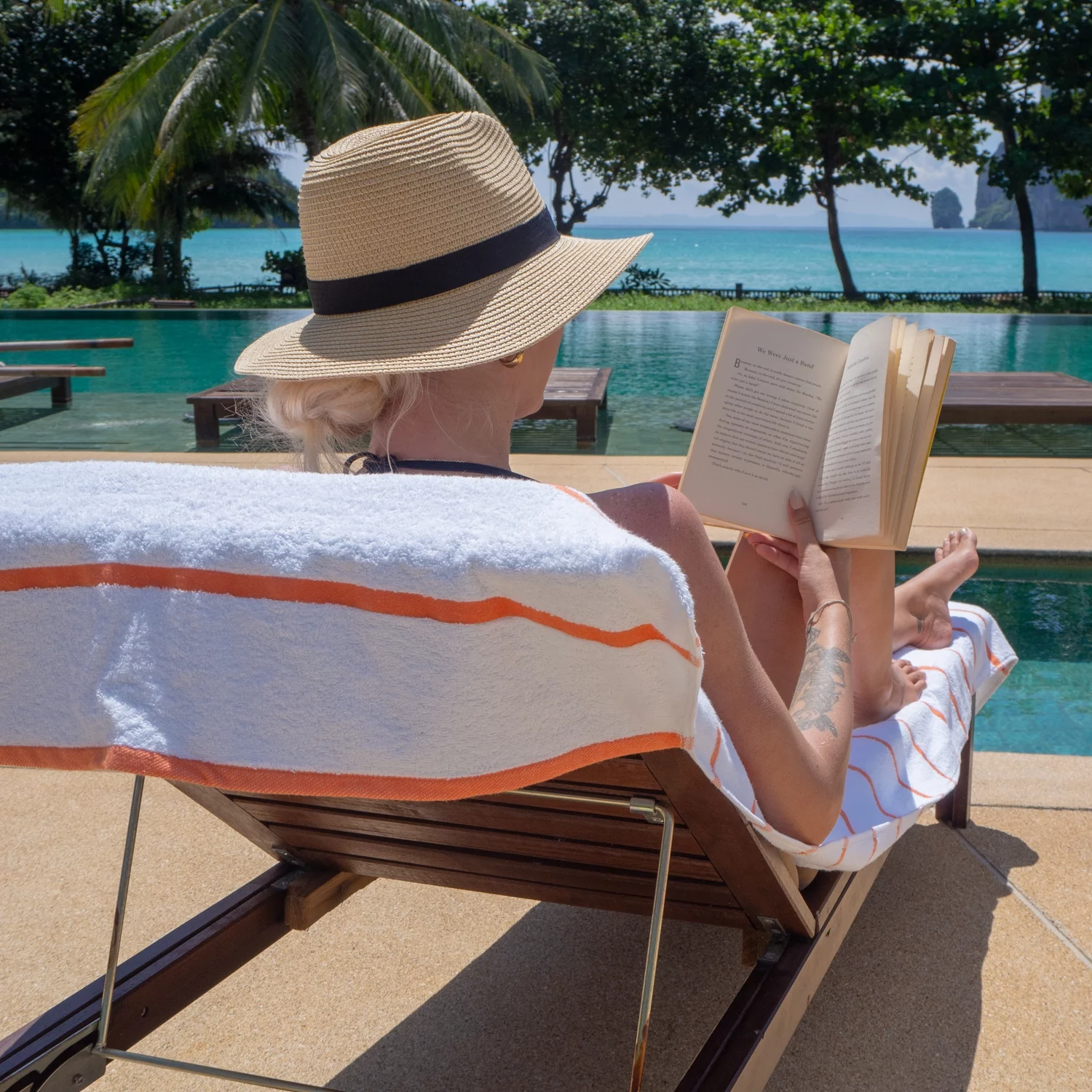 Arkwright Las Rayas Chaise Lounge Cover - 100% Cotton Terry Pool Towel - 30 x 85 in. - (Bulk Case of 12) Orange