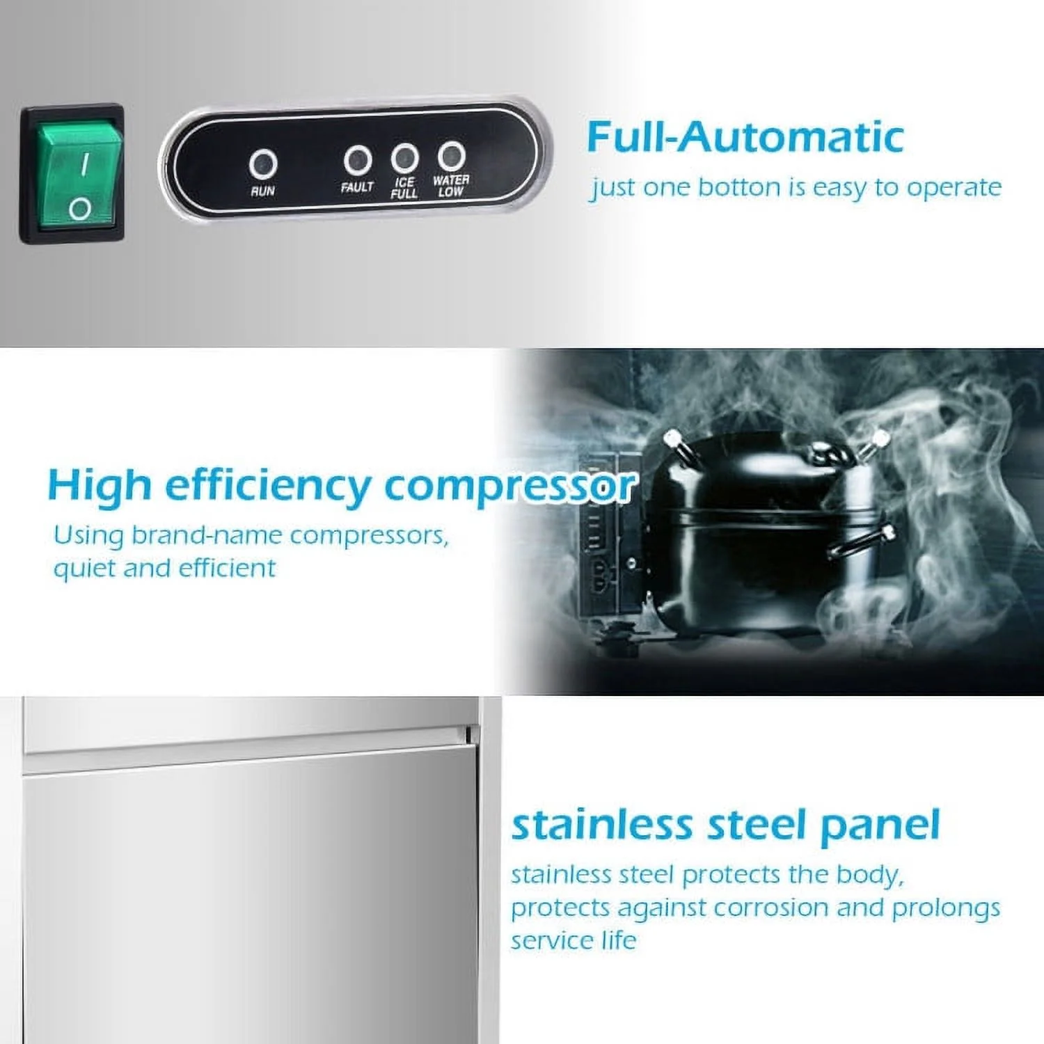 Kepooman Ice Maker, Commercial Ice Machine, Freestanding Ice Machine, Automatic Ice Maker Machine with 70lbs/24h Productivity