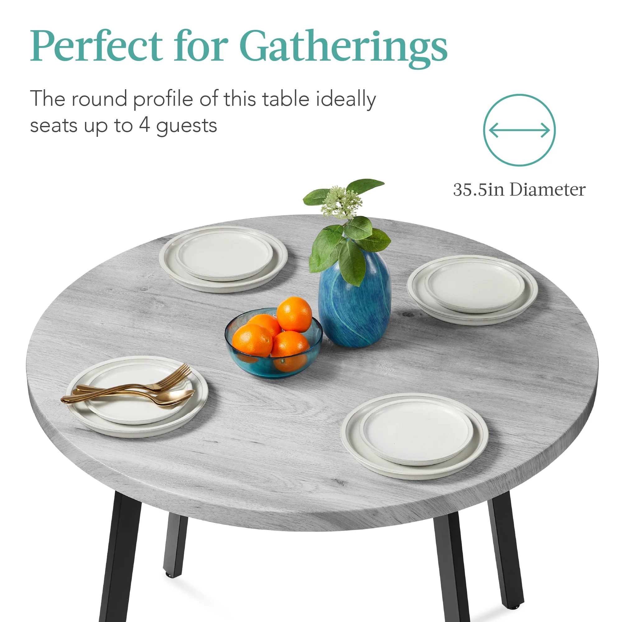 Best Choice Products 35.5in Mid-Century Modern Round Dining Table w/ Steel Legs, Adjustable Feet - Gray